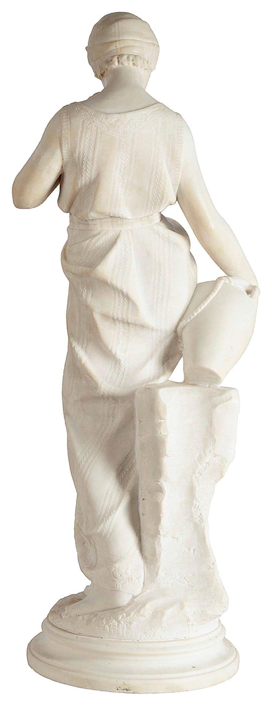 Italian Classical 19th Century Marble Statue of Maiden Holding a Water Jug