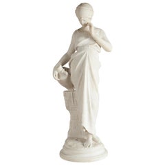 Classical 19th Century Marble Statue of Maiden Holding a Water Jug