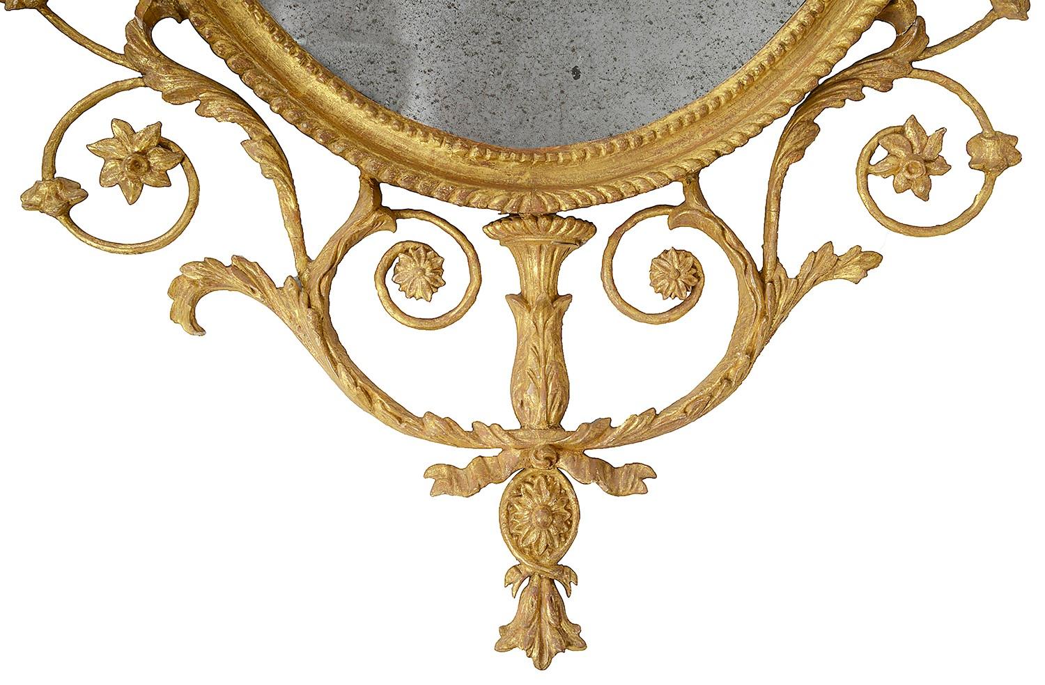 Gilt Classical 18th Century Sheraton period Gilded Wall Mirror For Sale