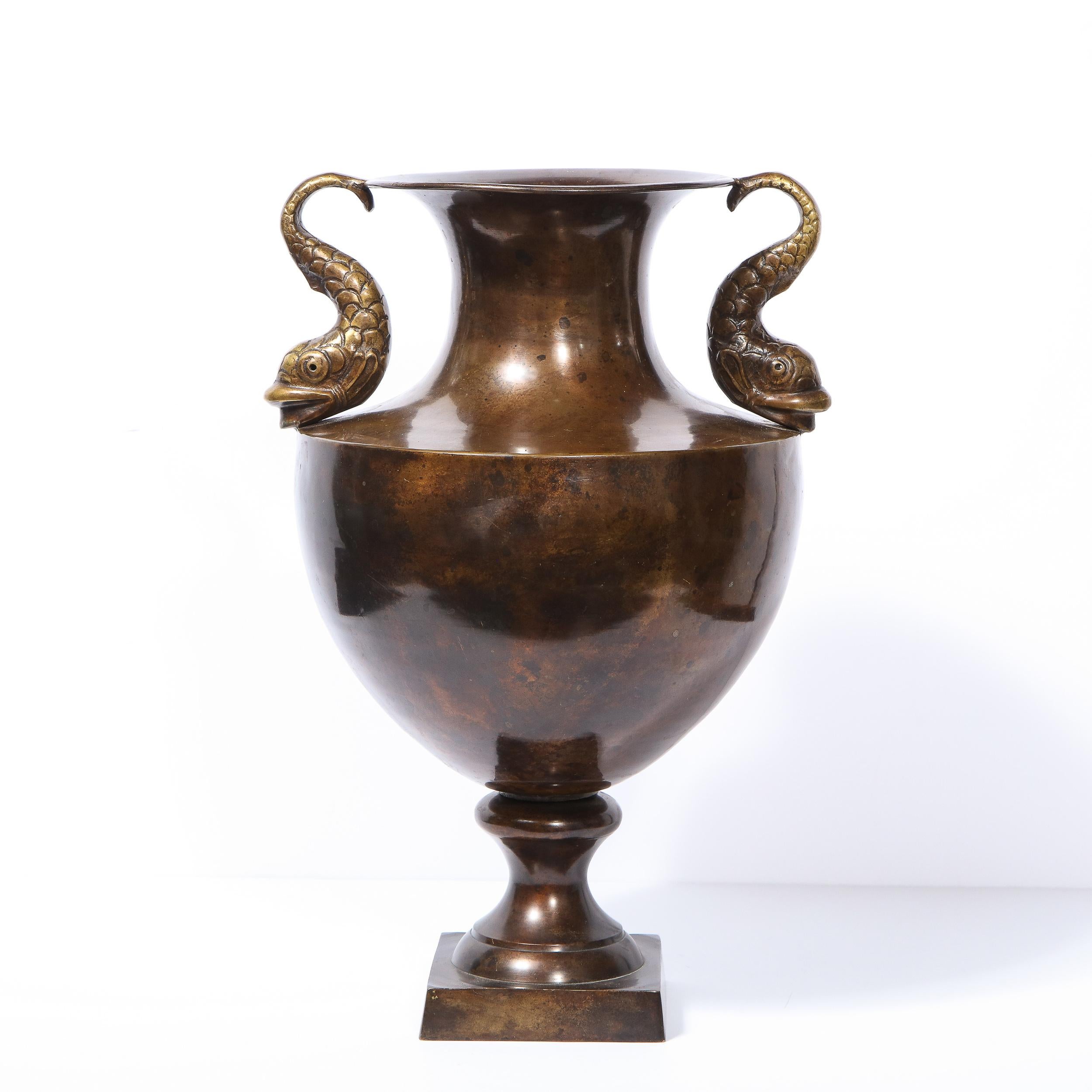 Classical 19th Swedish Urn Form Bronze Vase with Sea Dolphin Handles For Sale 6