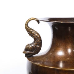 Classical 19th Swedish Urn Form Bronze Vase with Sea Dolphin Handles