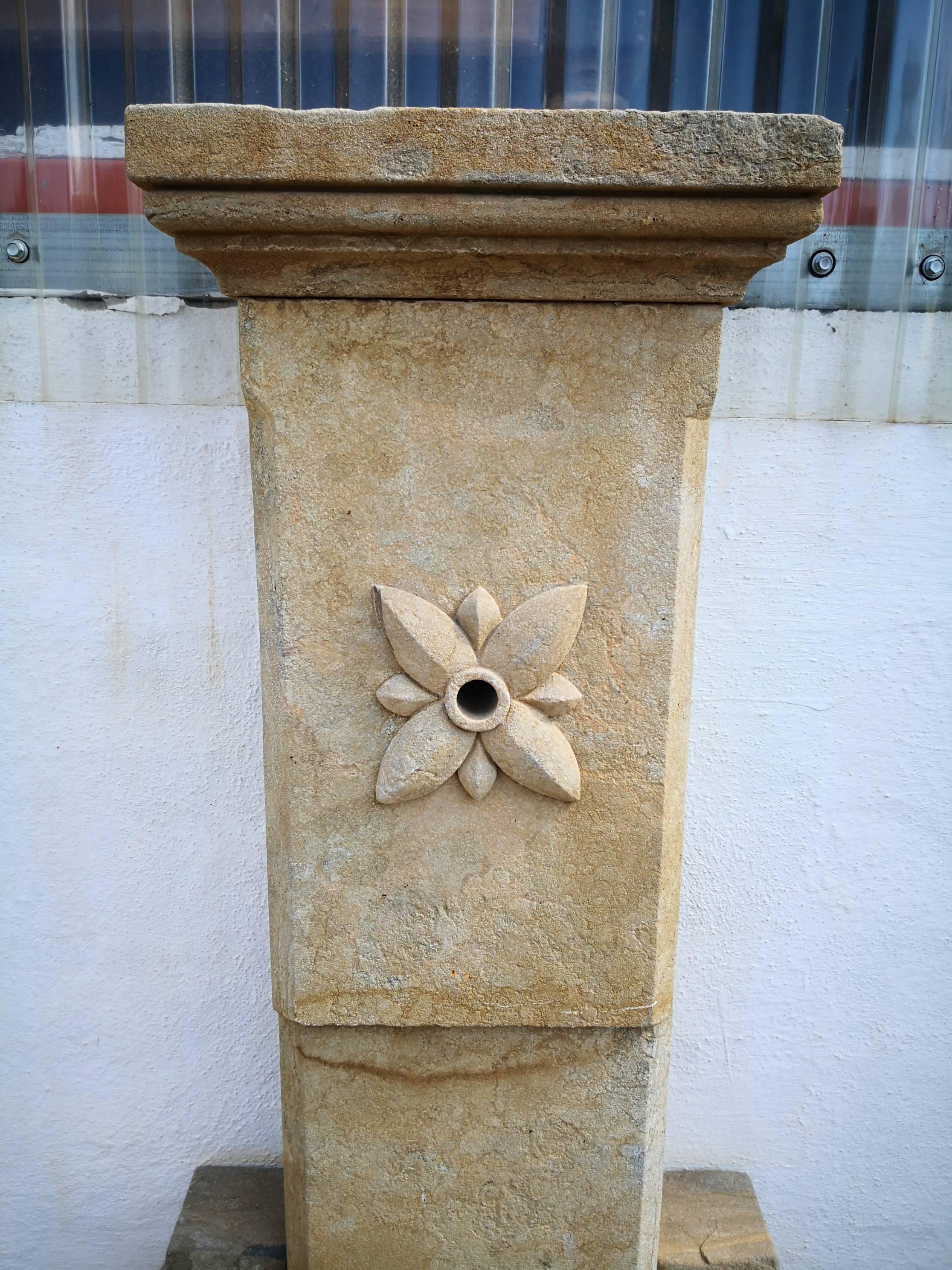 Spanish Classical Aged Stone Wall Fountain with Pool