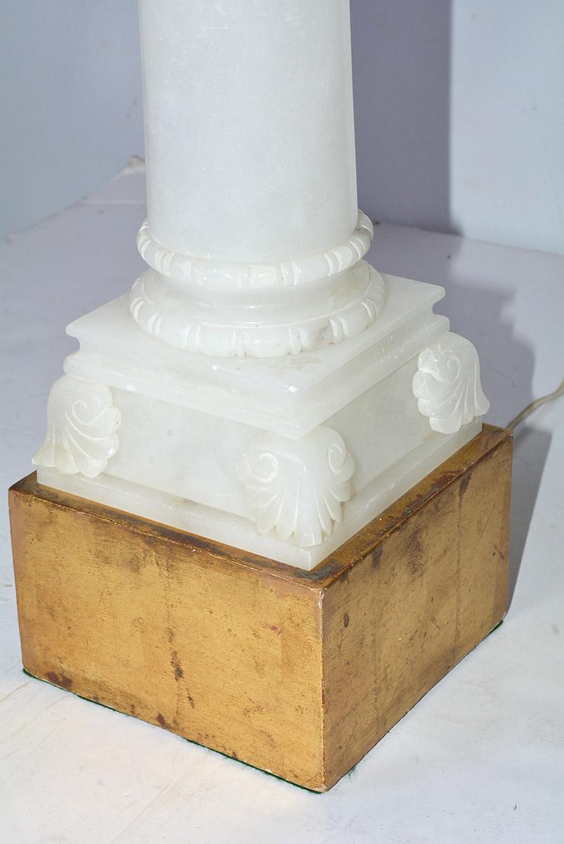 Hand-Carved Classical Alabaster Column Lamp For Sale
