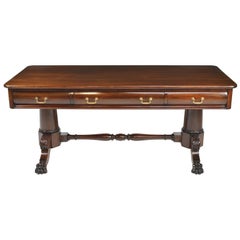 Antique Classical American Philadelphia Desk in Mahogany with Double Pedestal