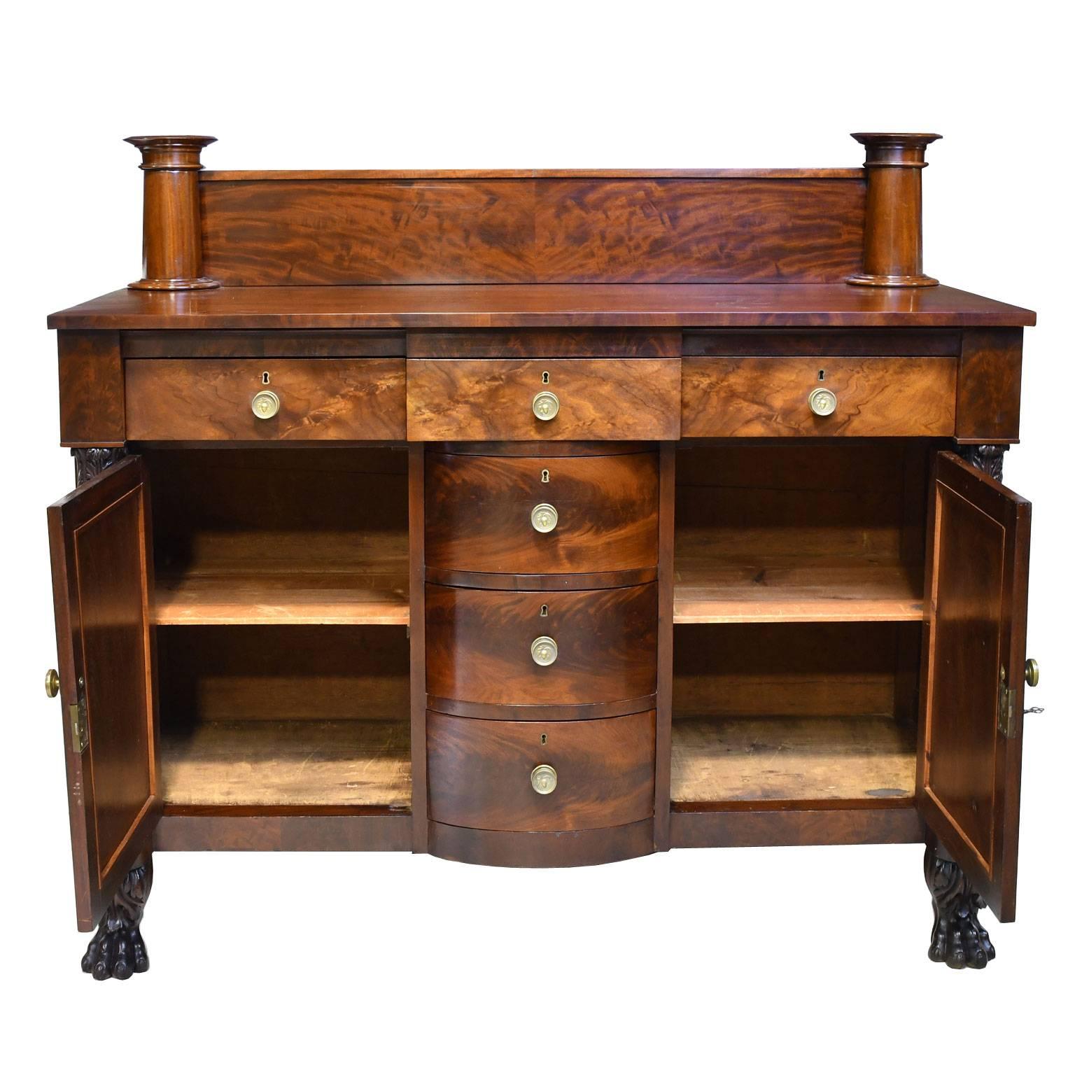 Hand-Carved Classical American Empire Sideboard in Mahogany, circa 1830