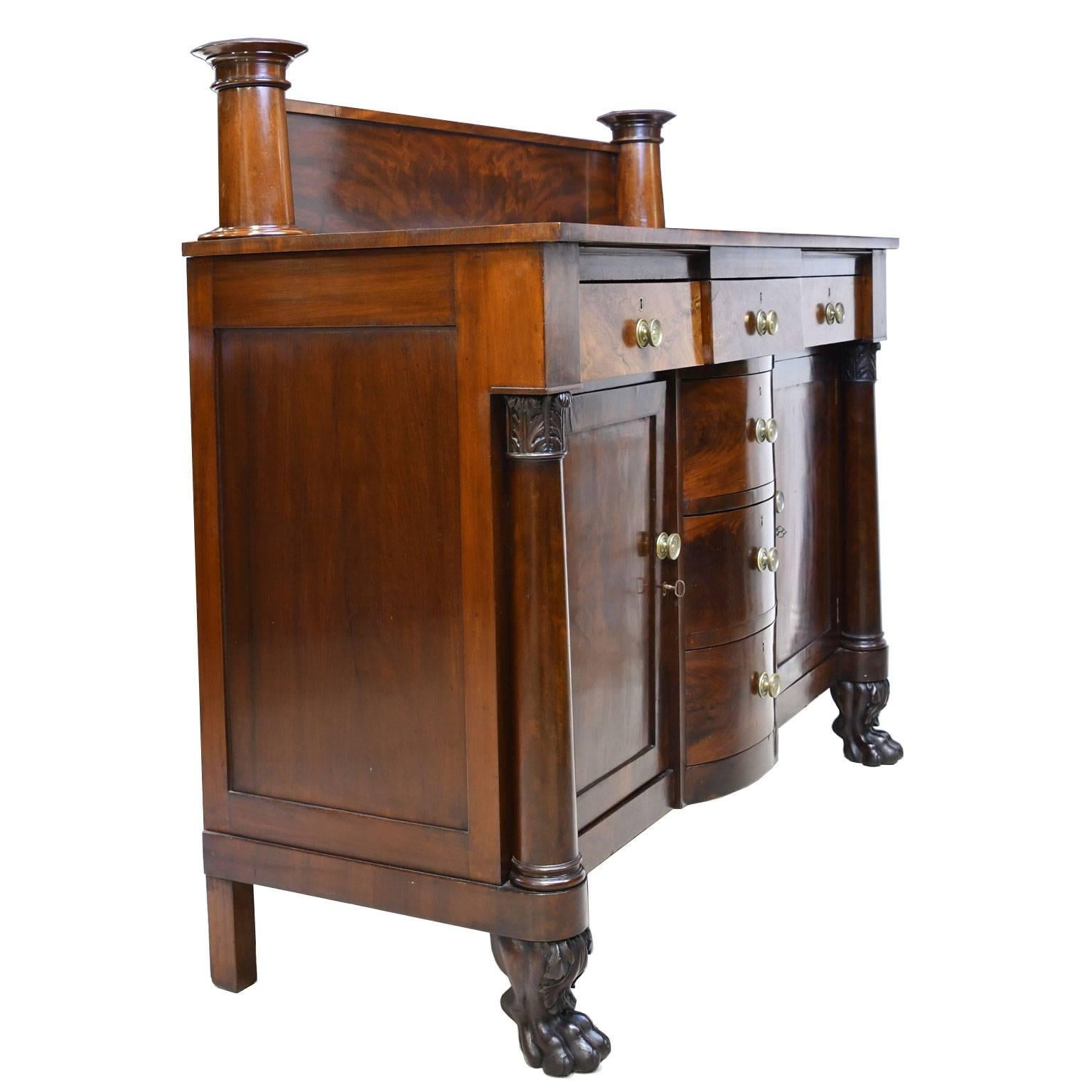 Brass Classical American Empire Sideboard in Mahogany, circa 1830