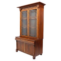 Classical American Empire Step Back Cupboard With Mullioned Doors c1840
