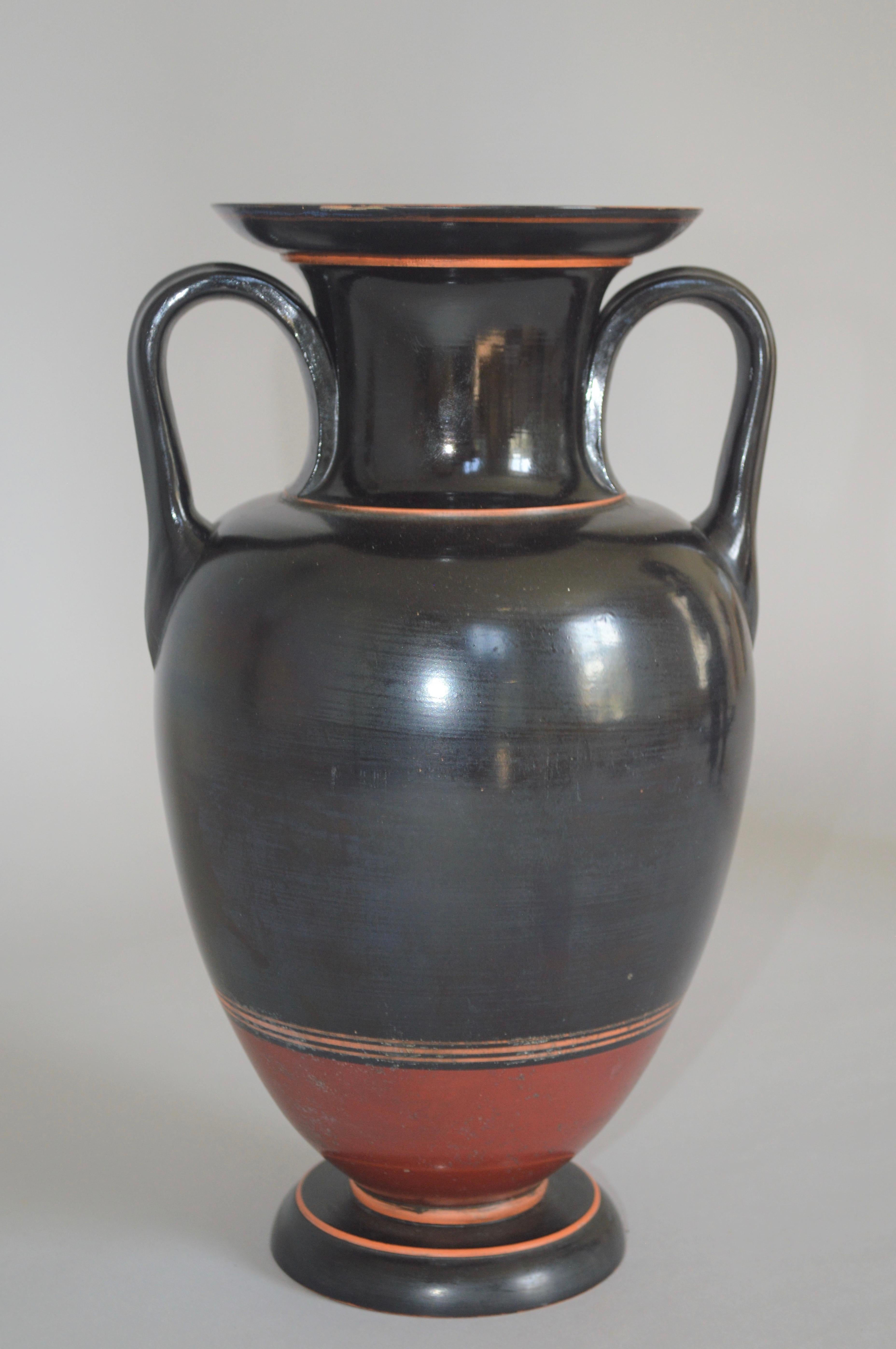 Classical Amphora vase in black painted terracotta with classical decoration in extremely high quality. Signed P. Ibsen Kjøbenhavn No 21 Denmark, 1870-1890.