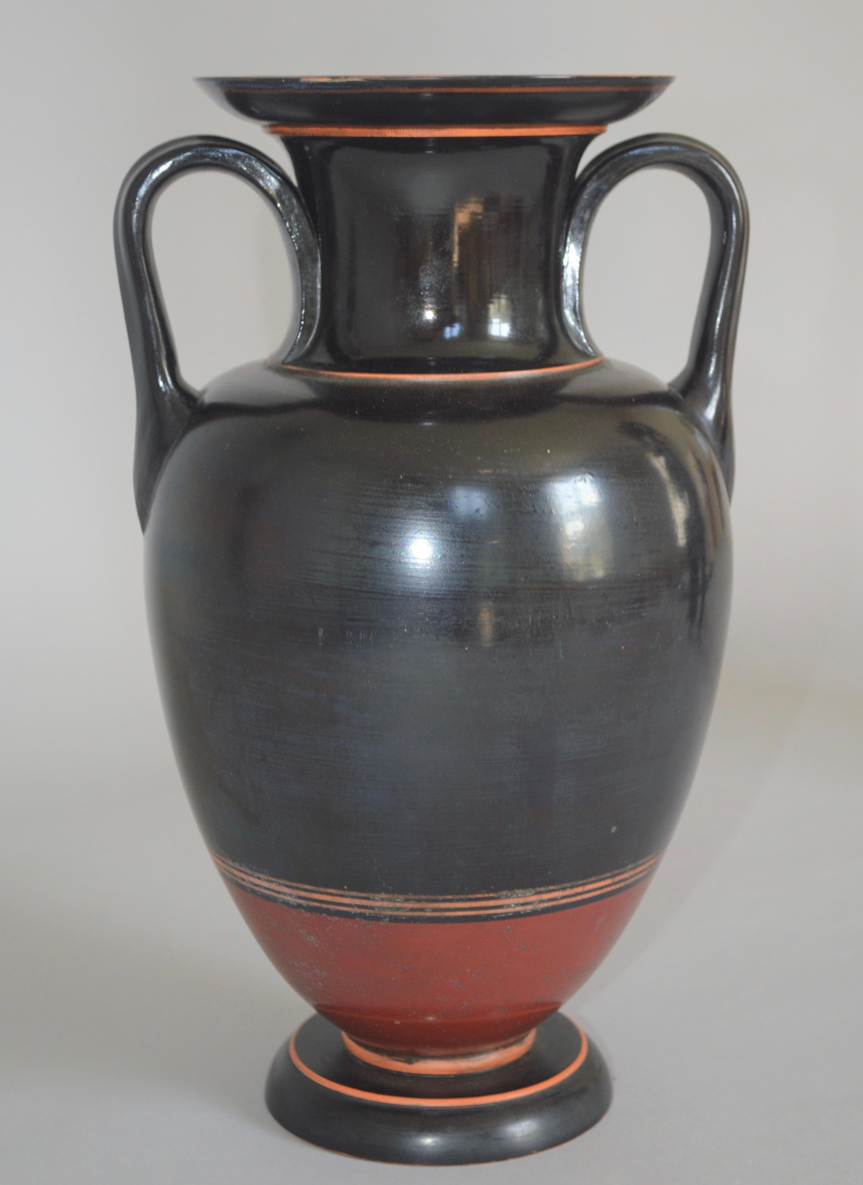 Neoclassical Classical Amphora Vase in Black Painted Terracotta For Sale