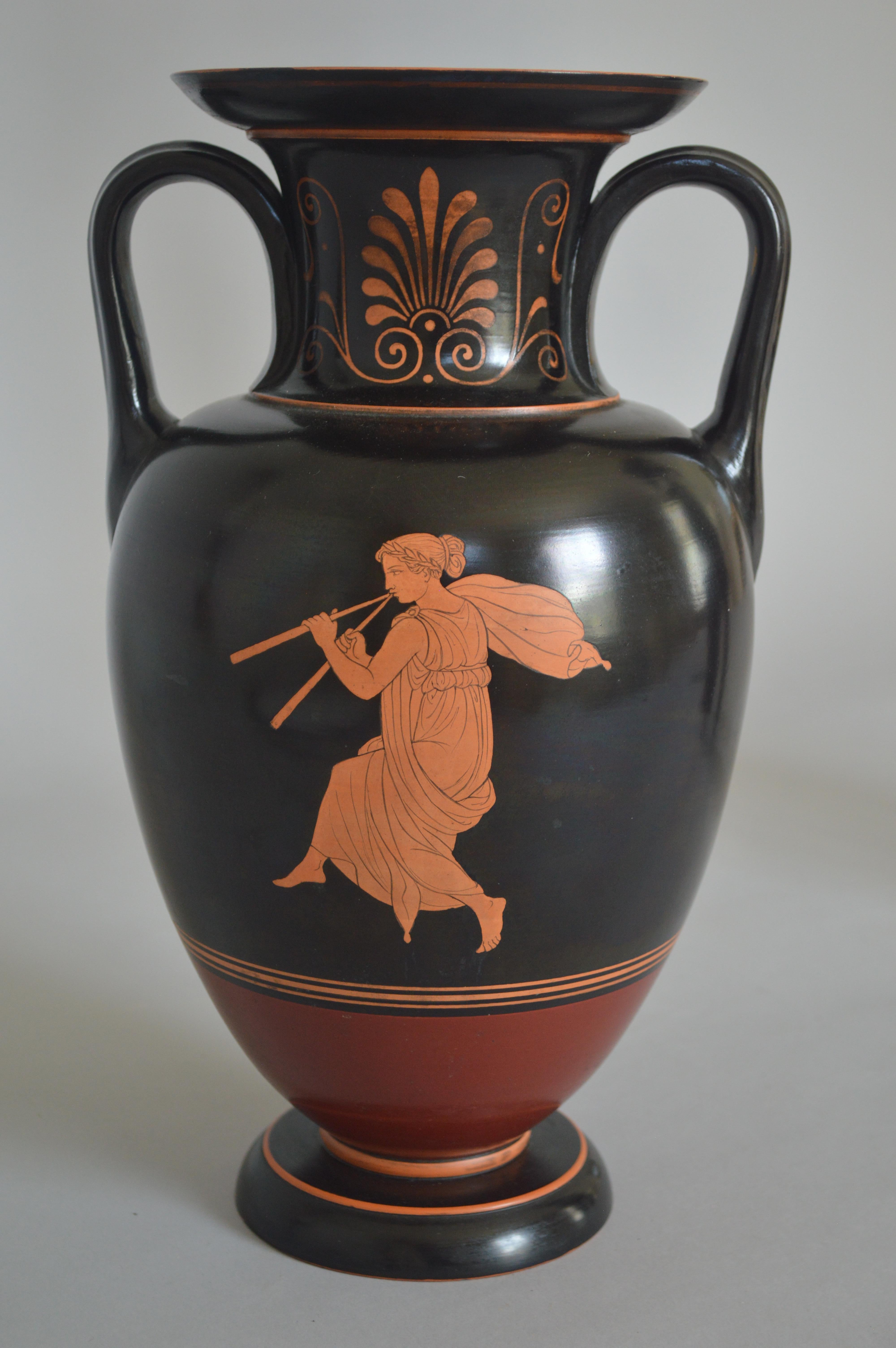 Classical Amphora Vase in Black Painted Terracotta For Sale 2
