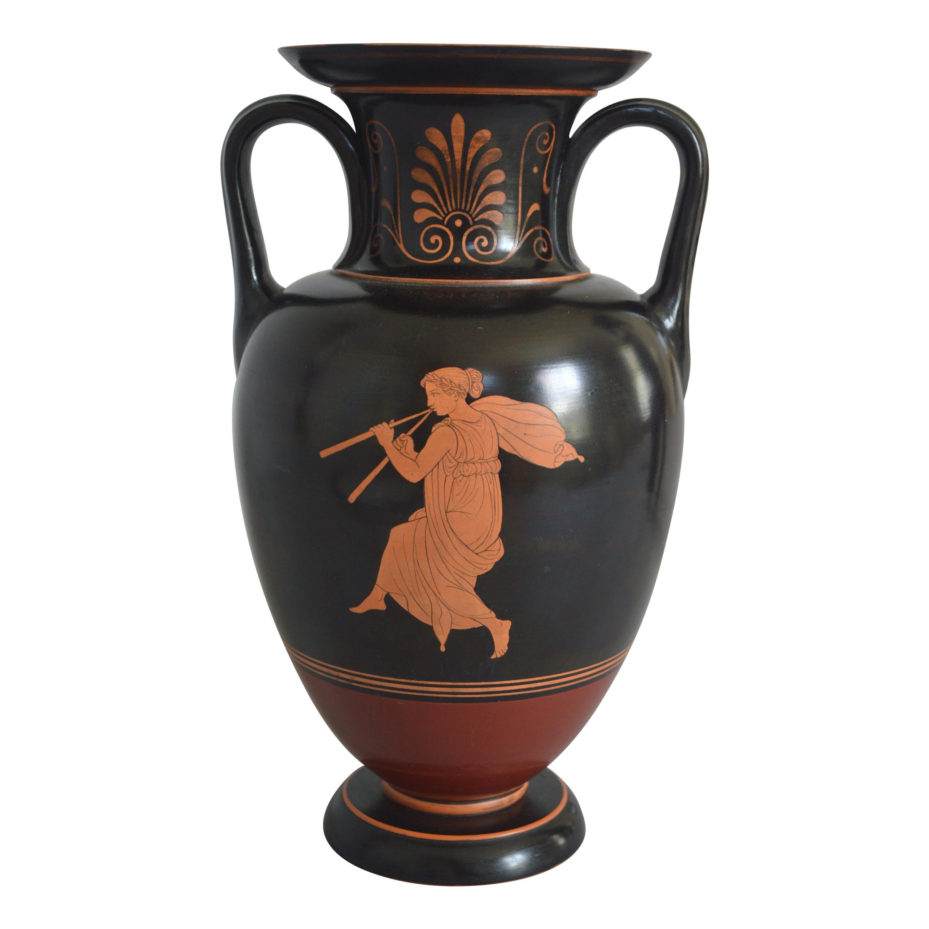 Classical Amphora Vase in Black Painted Terracotta For Sale