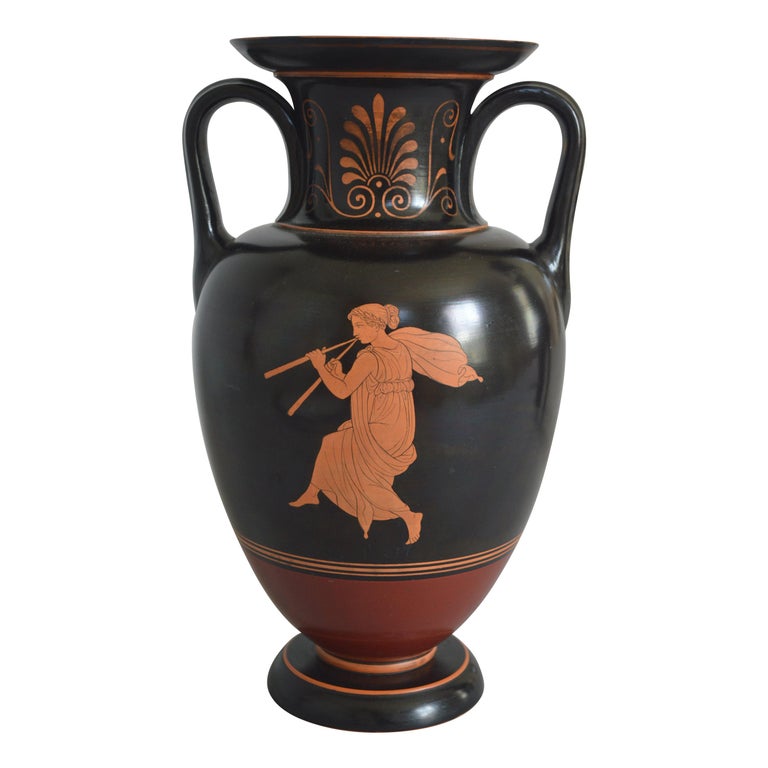 Classical Amphora Vase in Black Painted Terracotta For Sale at 1stDibs