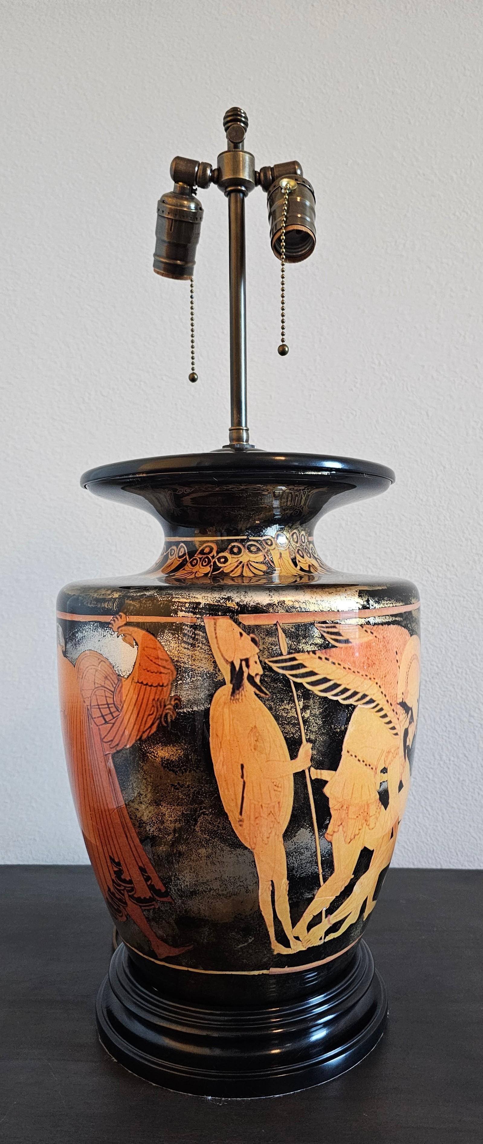 Classical Ancient Greek Euphronios Pottery Vase Style Table Lamp  In Good Condition For Sale In Forney, TX