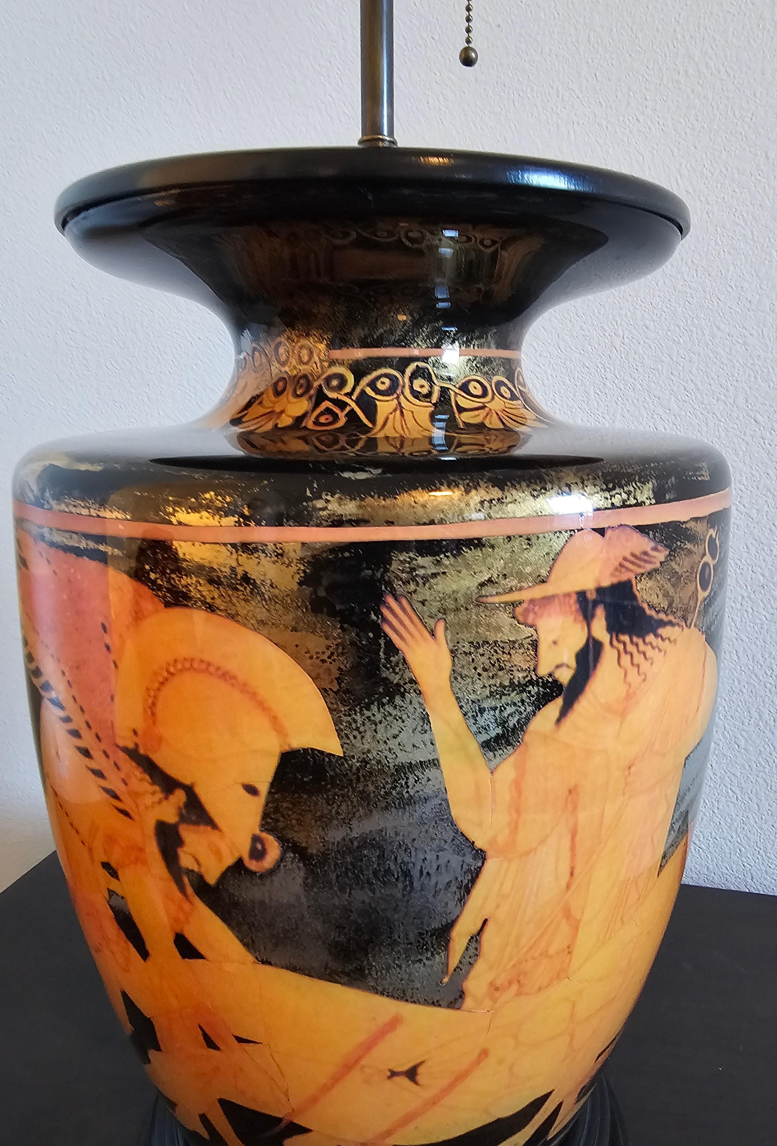 Lacquer Classical Ancient Greek Euphronios Pottery Vase Style Table Lamp  For Sale
