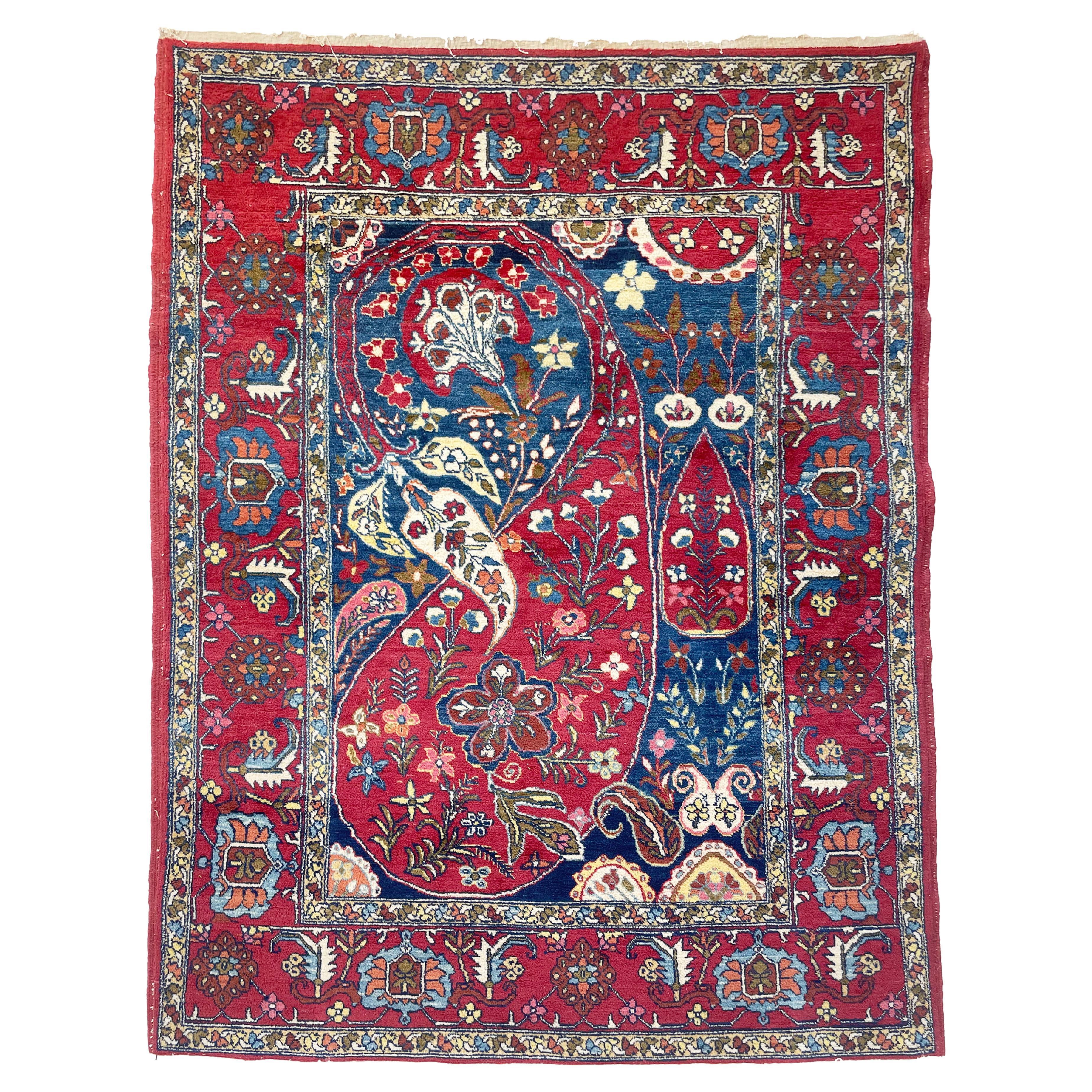 Classical and Iconic Vintage Mother-Child Boteh "Paisley" Antique Rug For Sale