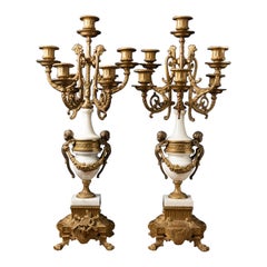Classical and Opulent Pair of Rococo Ceramics and Copper Alloy Candleholders