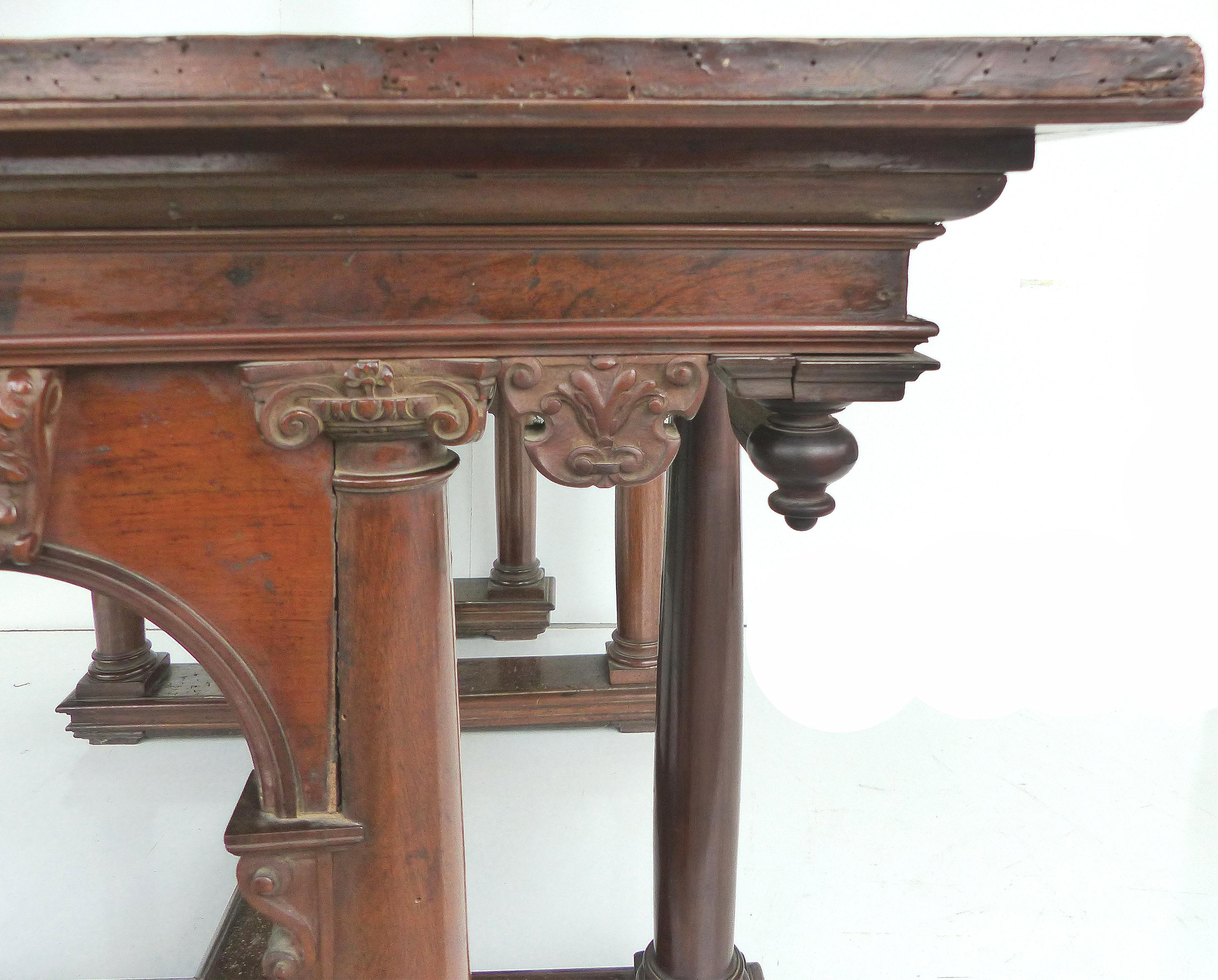 Classical Greek Classical Antique Library Center Table with Ionic Columns