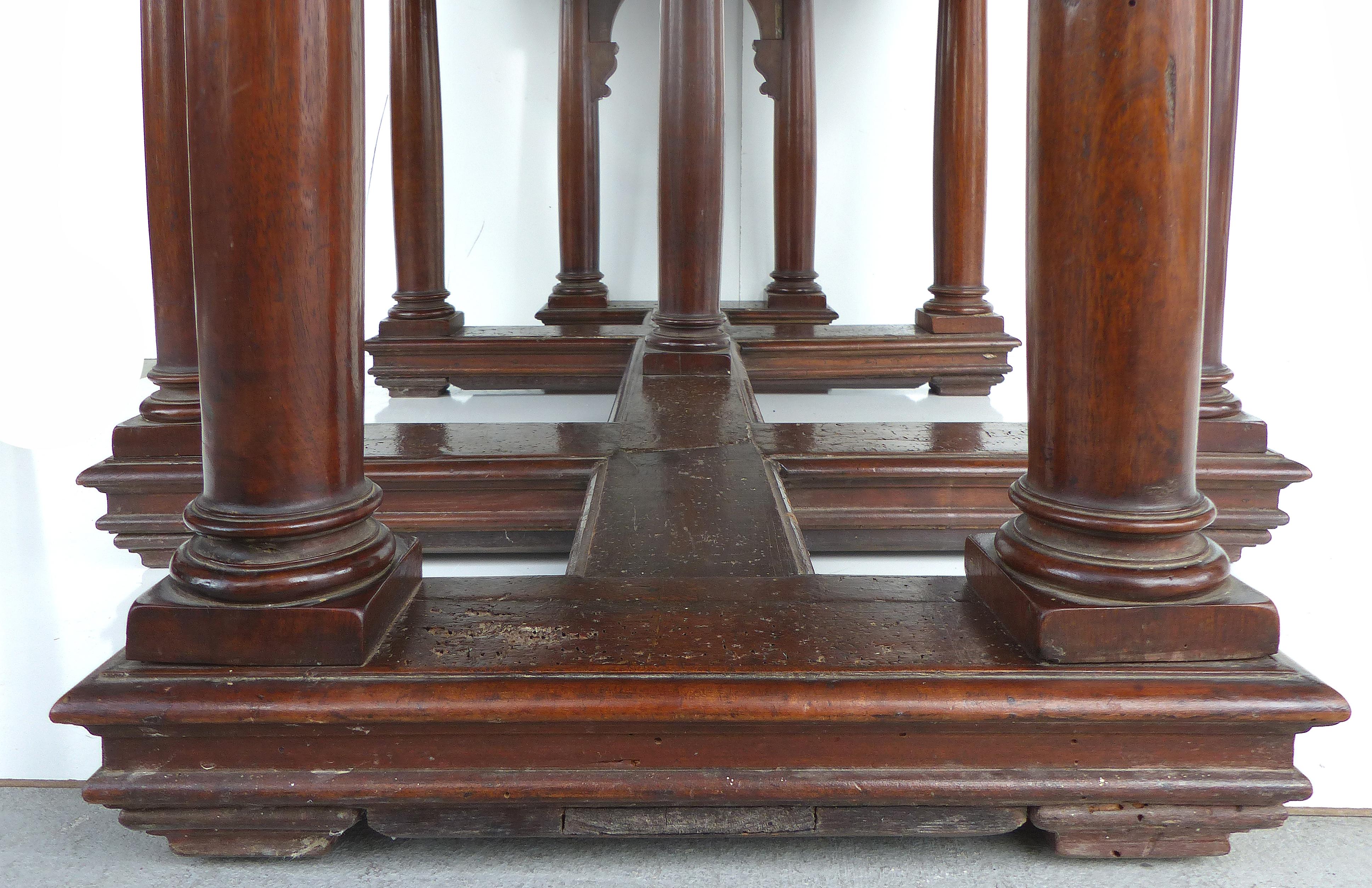 Hand-Carved Classical Antique Library Center Table with Ionic Columns