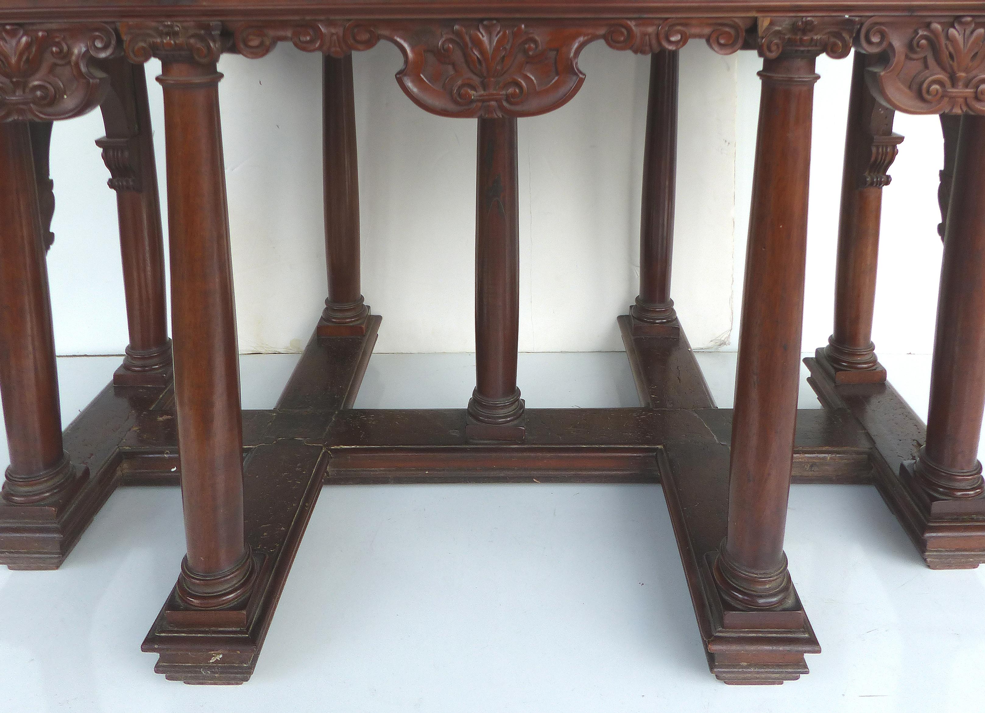 20th Century Classical Antique Library Center Table with Ionic Columns