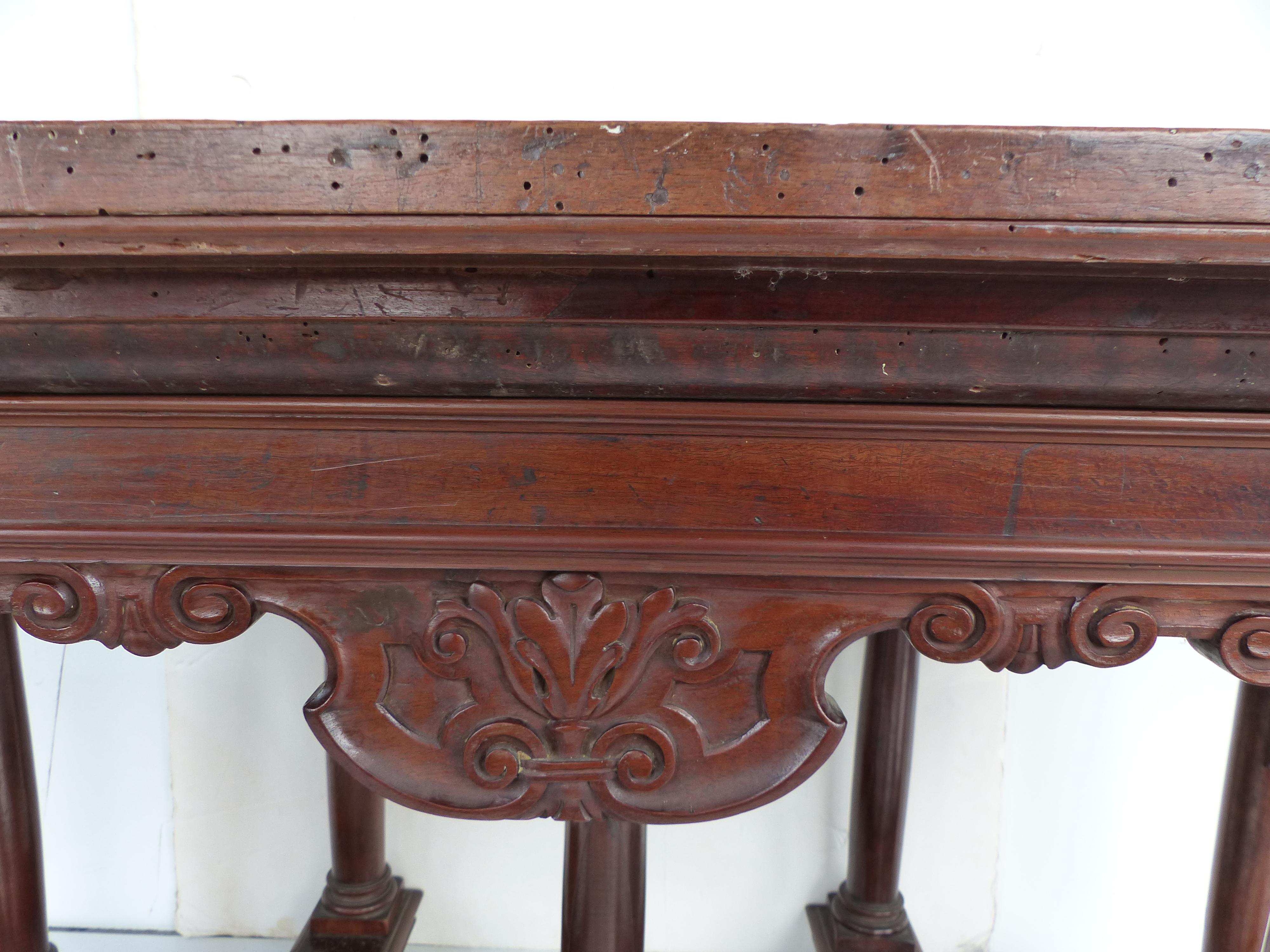 Wood Classical Antique Library Center Table with Ionic Columns