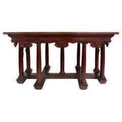 Classical Antique Library Center Table with Ionic Columns
