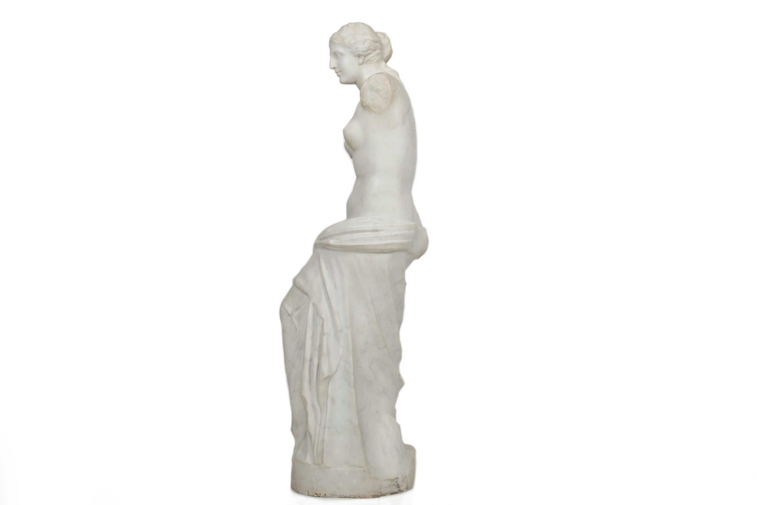This large antique sculpture of Venus de Milo, or Aphrodite de Milos to the Romans, is a substantial 3/4 scale statue measuring in at 44