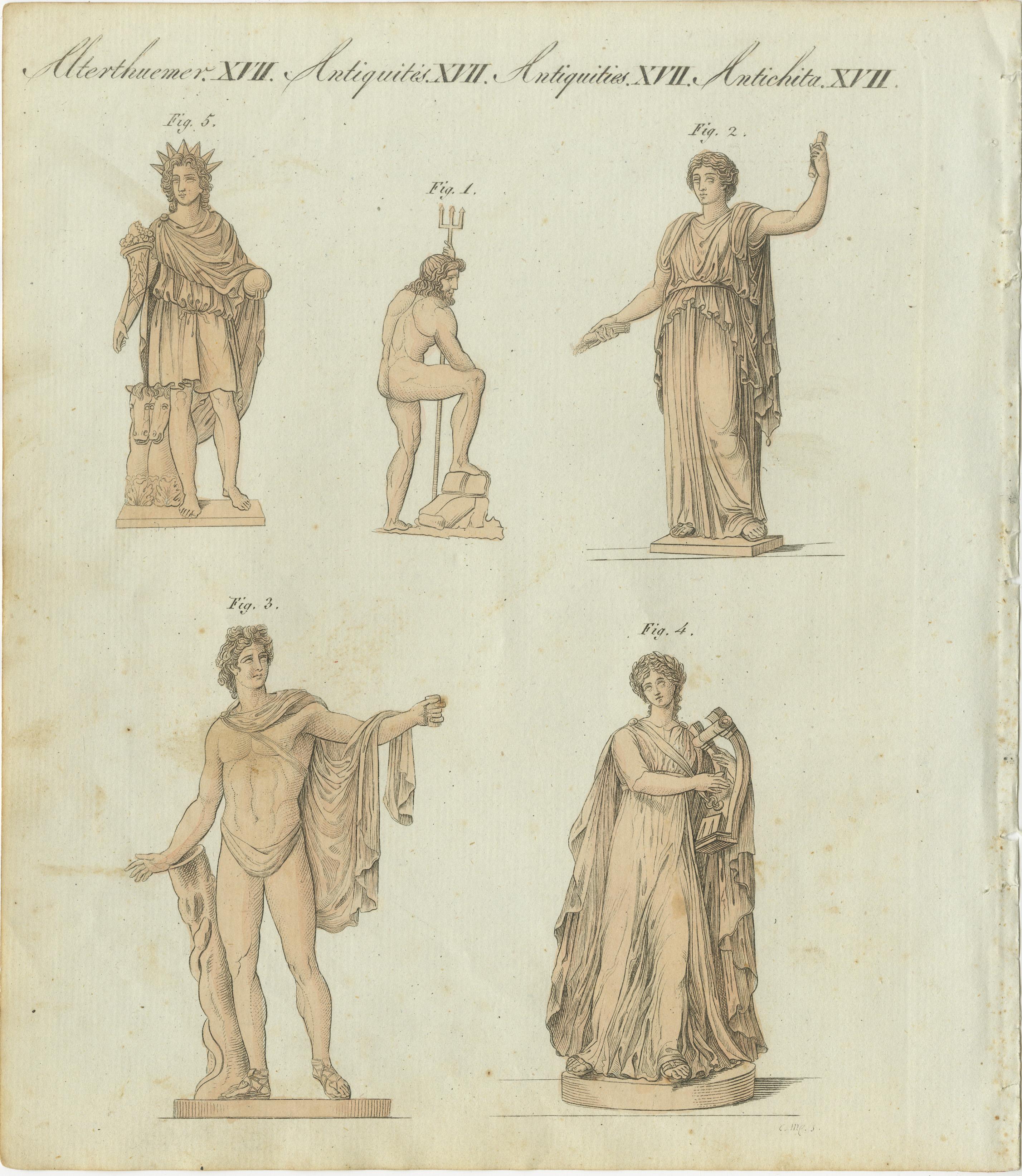 Classical Antiquities Collection'S: Stiche von mythologischen Gottheiten und Figuren aus Bertuchs *Porte-Feuille des Enfants* (1805)

Beschreibung:  Diese außergewöhnliche Zusammenstellung von sechs Stichen stammt aus Friedrich Justin Bertuchs
