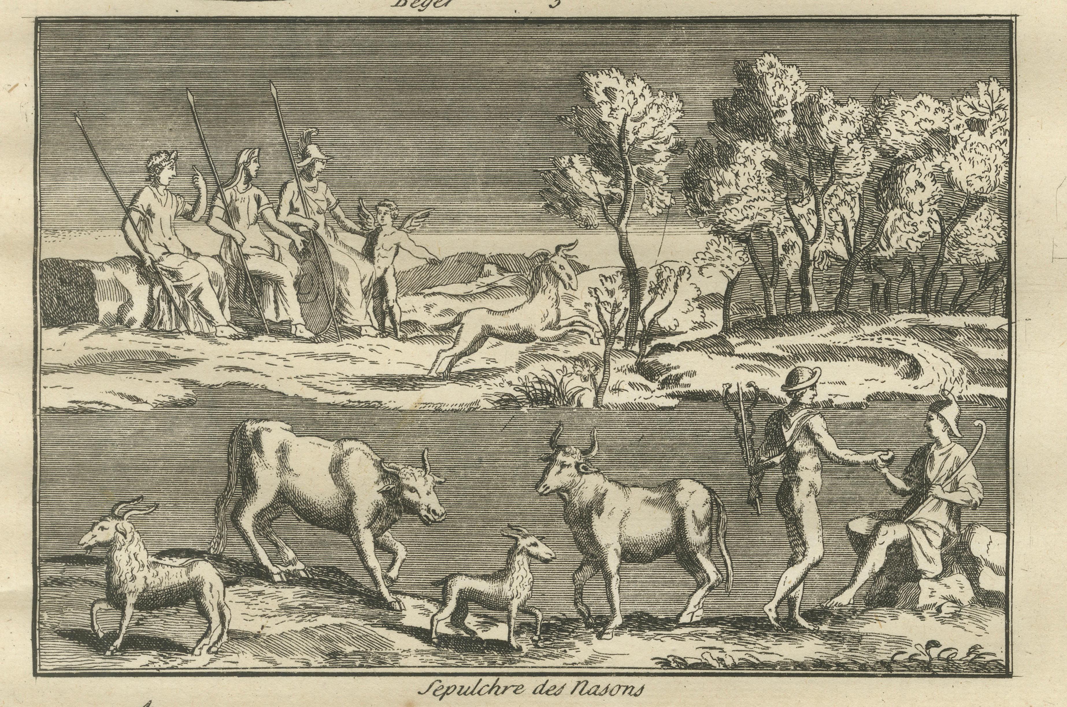 Classical Antiquities Engraving, Sepulchrum des Nasonii, Montfaucon 1721