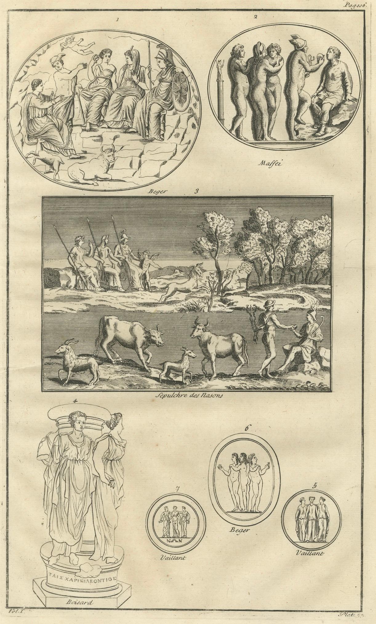 Classical Antiquities Engraving, Sepulchrum des Nasonii, Montfaucon 1721