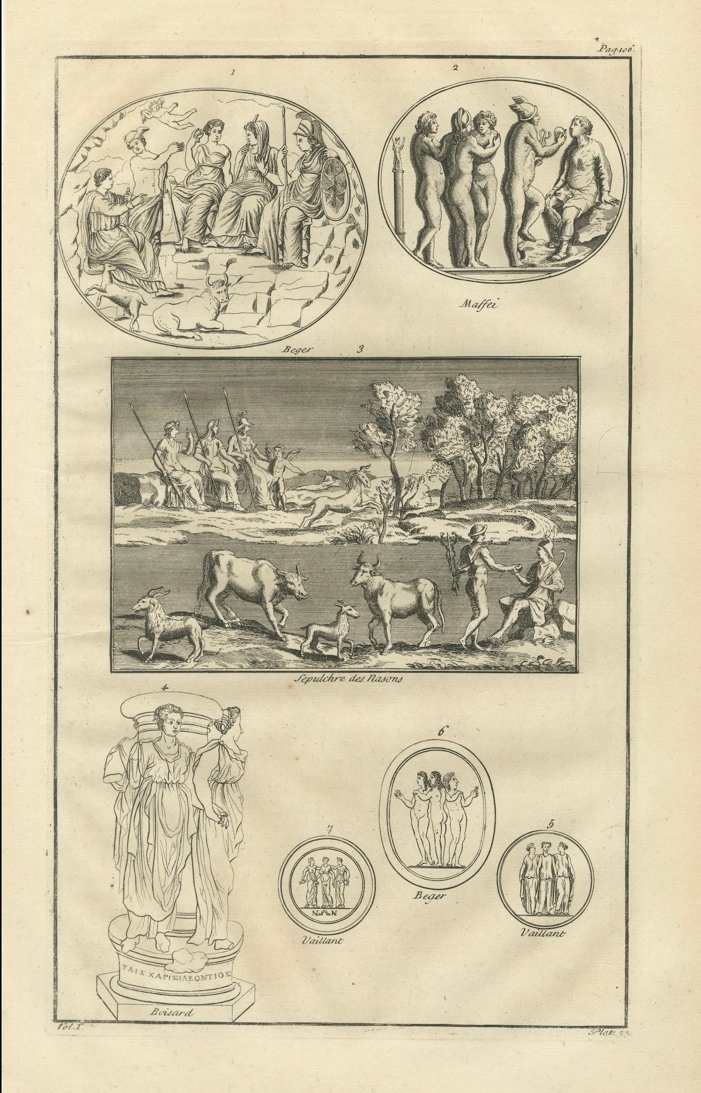 Classical Antiquities Engraving, Sepulchrum des Nasonii, Montfaucon 1721