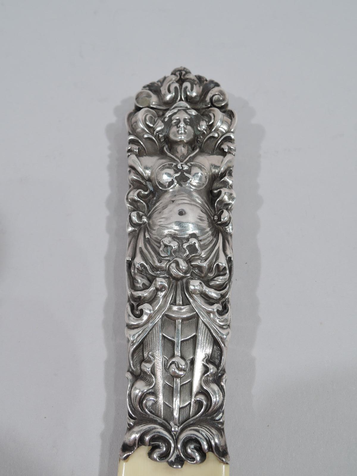 Unknown Classical Art Nouveau Letter Opener with Caryatid Silver Handle