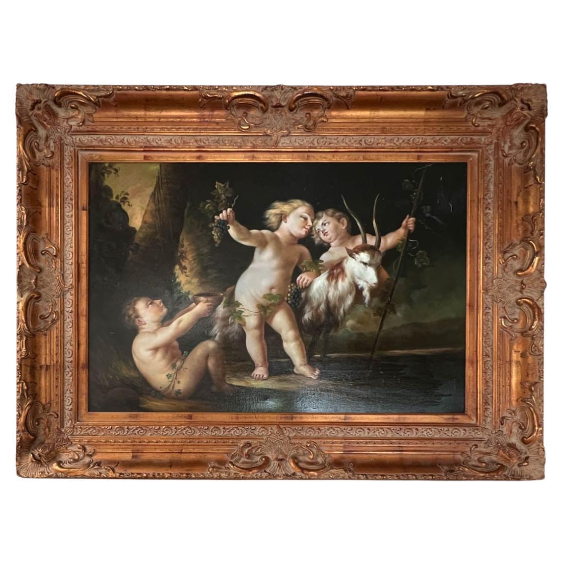 Klassisches Ölgemälde "Bacchic Revelry" in verziertem vergoldetem Rahmen