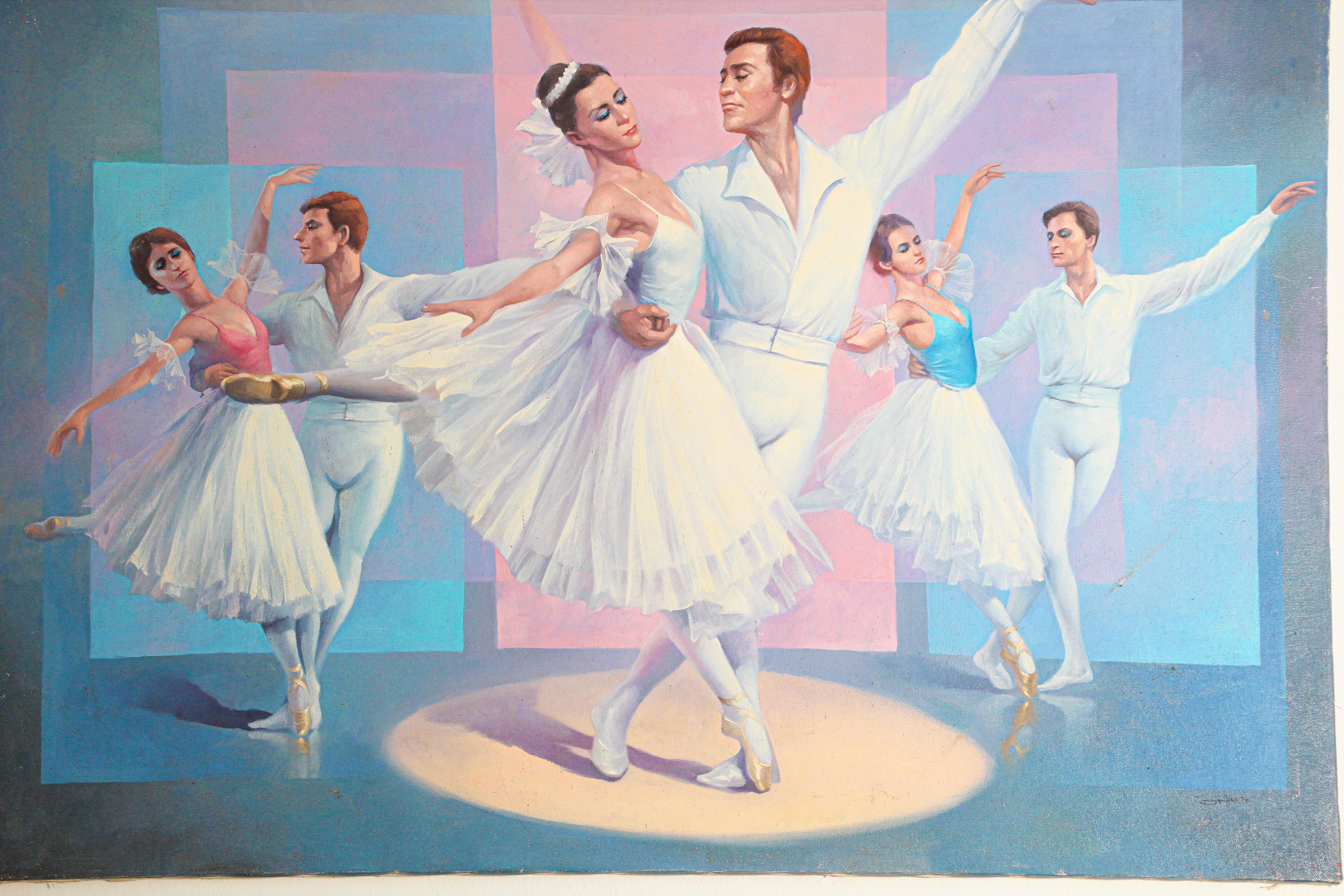 Classique américain Grande peinture à l'huile sur toile - Danseurs de ballet classiques en vente
