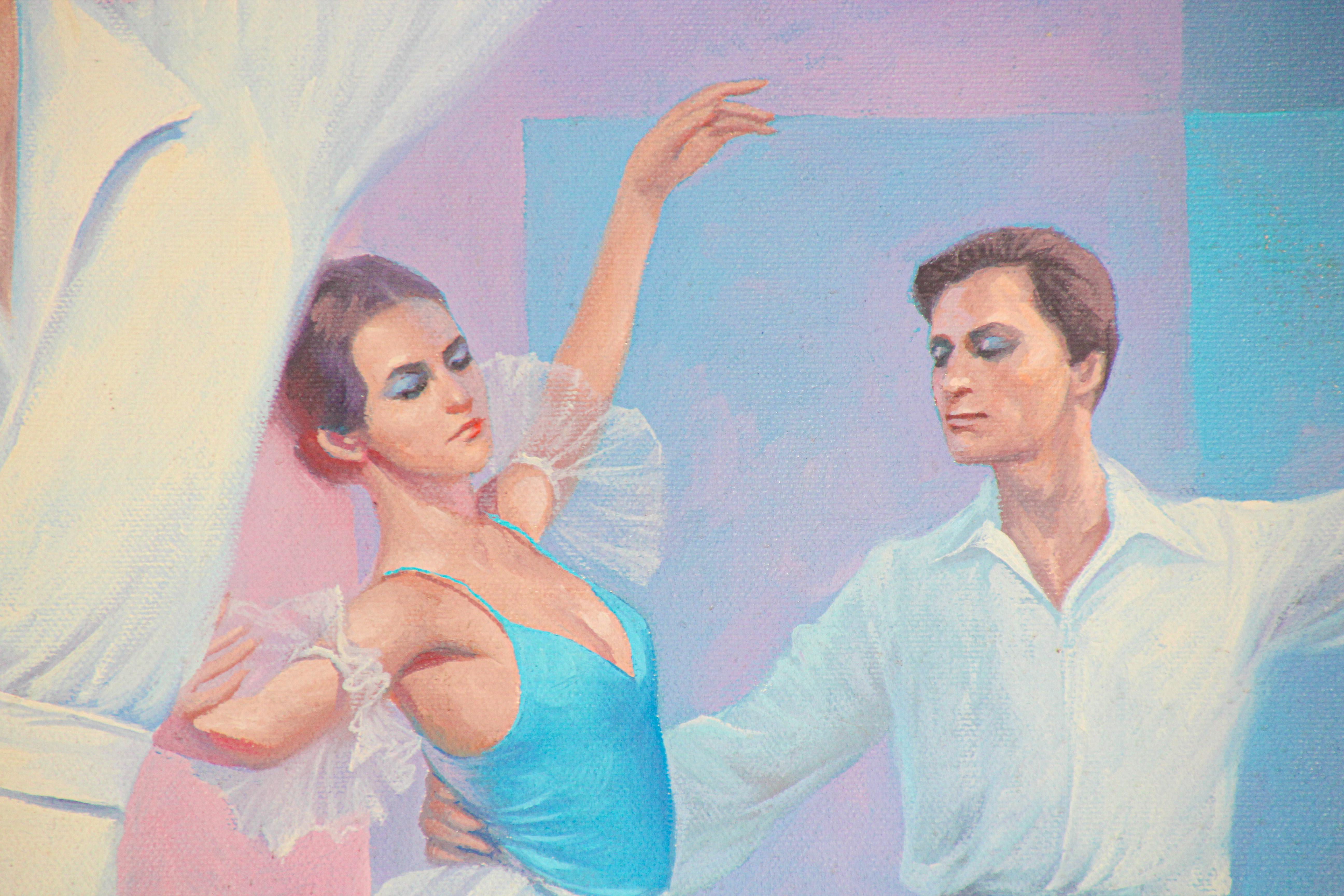 Grande peinture à l'huile sur toile - Danseurs de ballet classiques Bon état - En vente à North Hollywood, CA