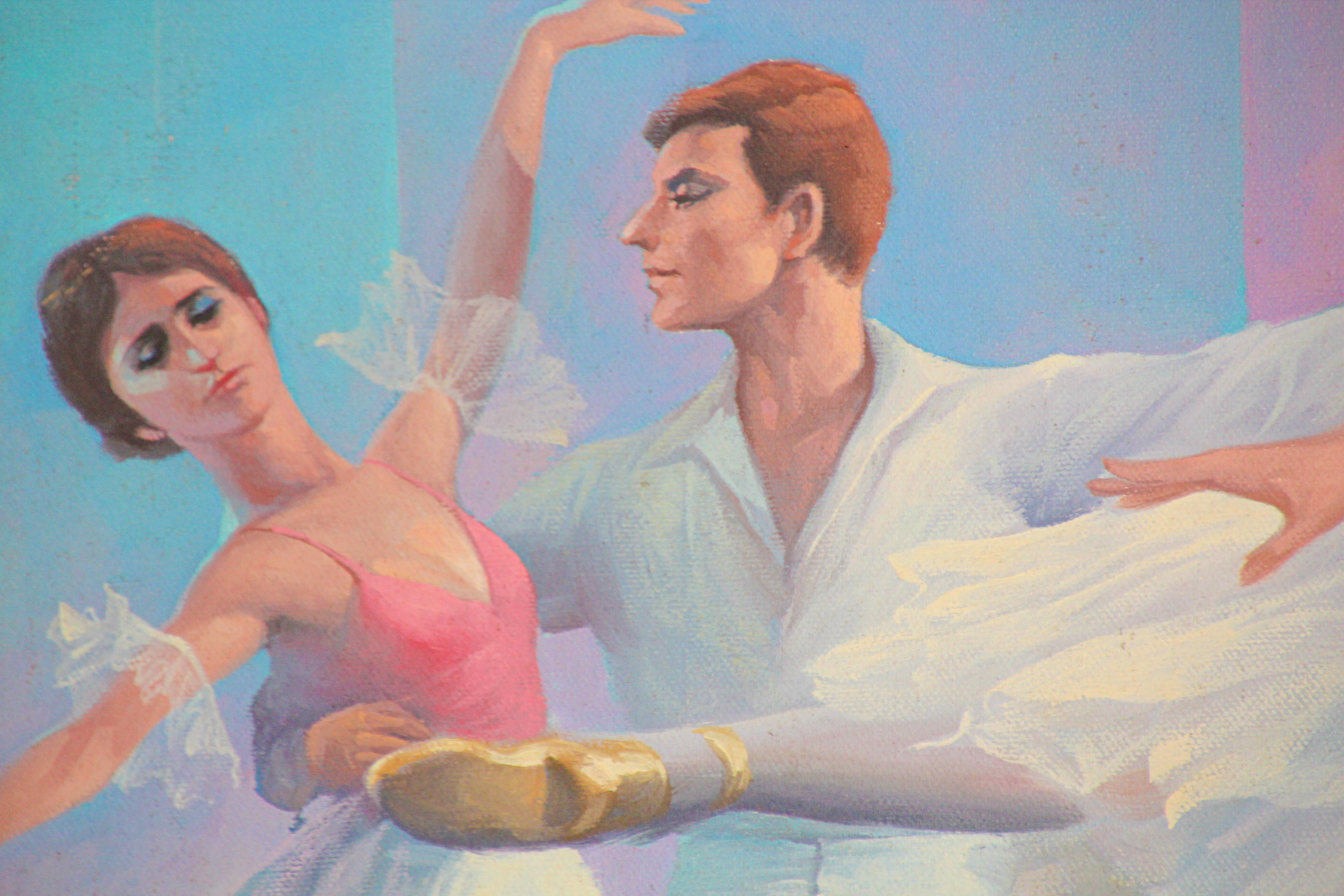 20ième siècle Grande peinture à l'huile sur toile - Danseurs de ballet classiques en vente