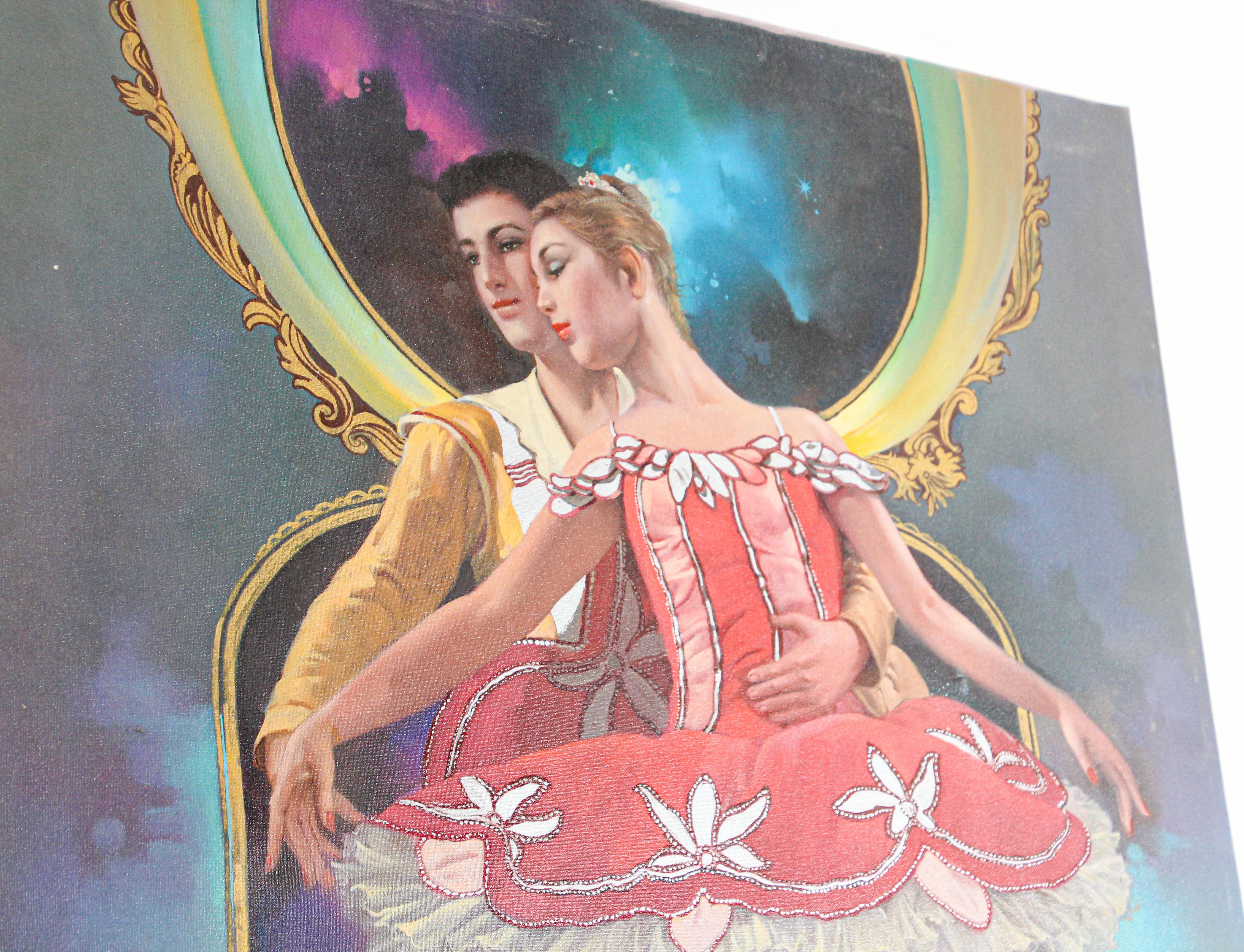 Classical Ballet Dancers Oil Painting on Canvas In Good Condition For Sale In North Hollywood, CA