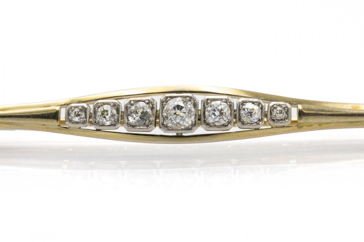 Women's or Men's Classical bar gold brooch with Old-European 0.80ct brilliant-cut diamonds, 1940s For Sale