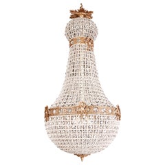 Classical Basket Chandelier in antique Biedermeier Style glazed