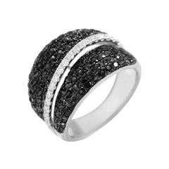 Bague jonc classique en or avec diamants noirs et blancs pour elle