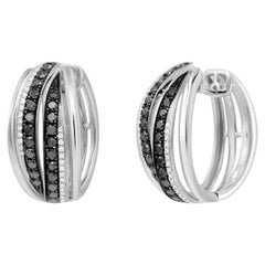 Classical Black White Diamond White Gold 18K Earrings Lever-Back for Her