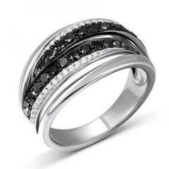 Classical Black White Diamond White Gold 18K Ring for Her