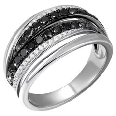 Classical Black White Diamond White Gold 18K Ring for Her