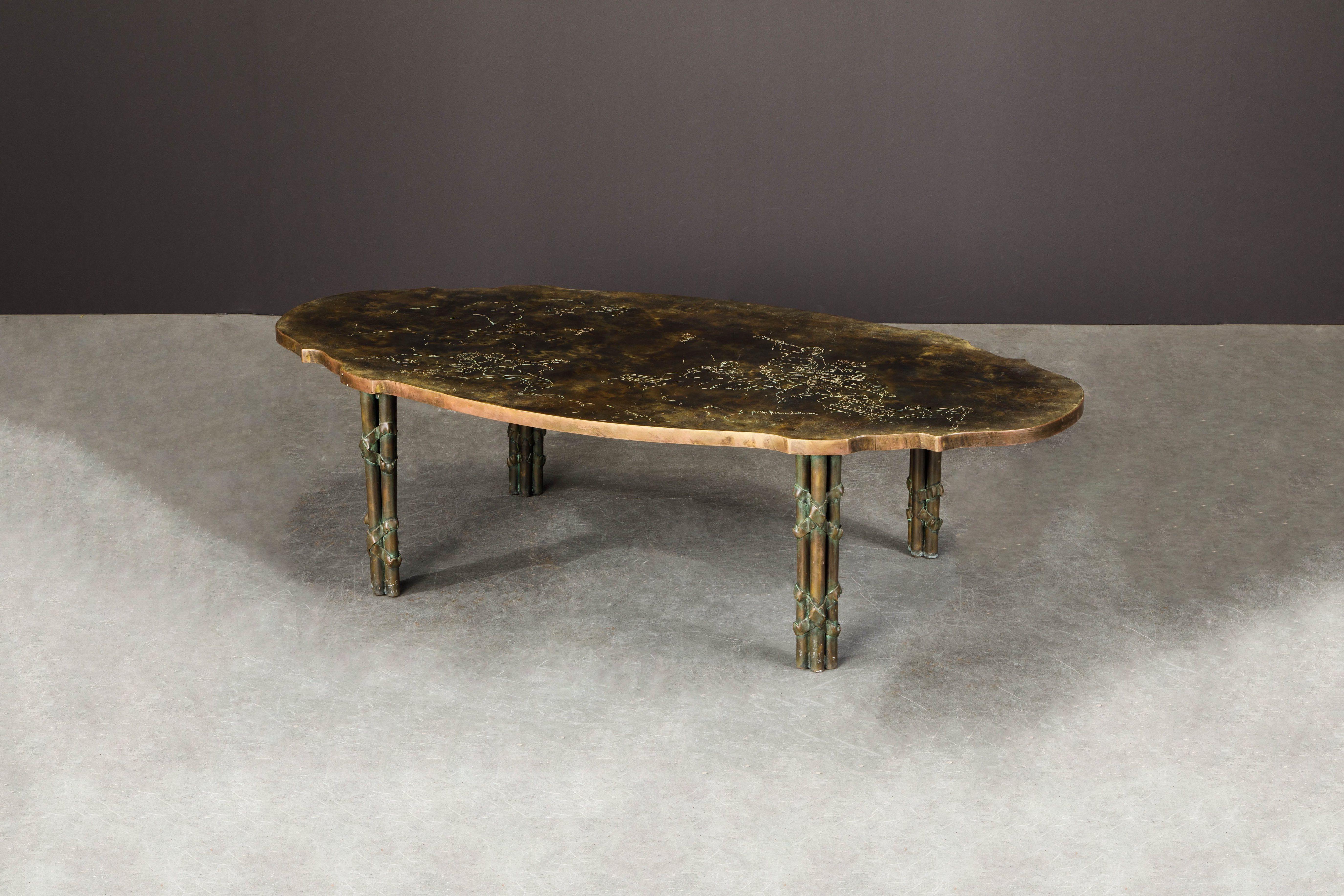 Etched 'Classical Boucher' Bronze Coffee Table by Philip & Kelvin LaVerne, 1960s Signed