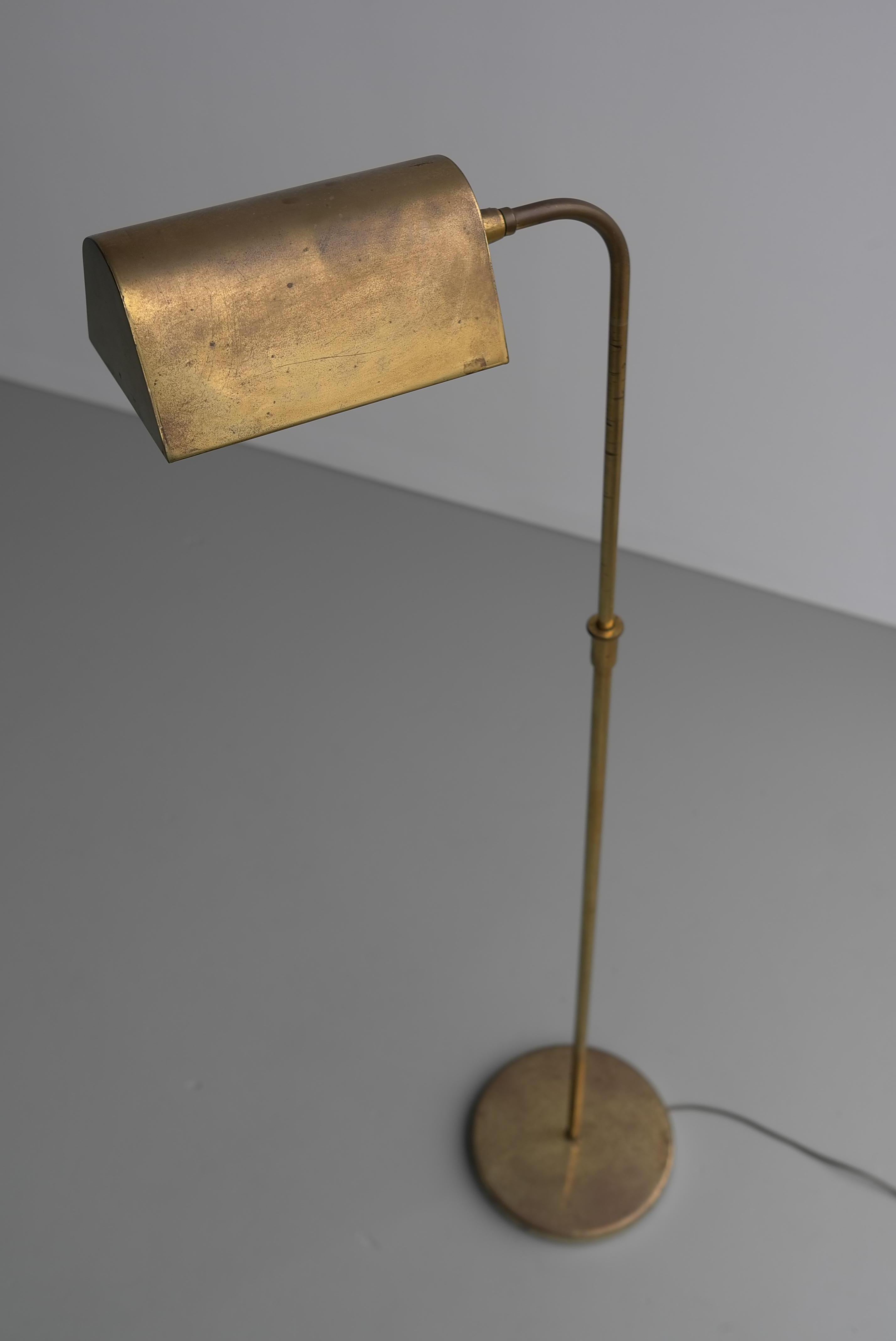 Metal Classical Brass Adjustable Library Reading Floor Lamp, 1960s