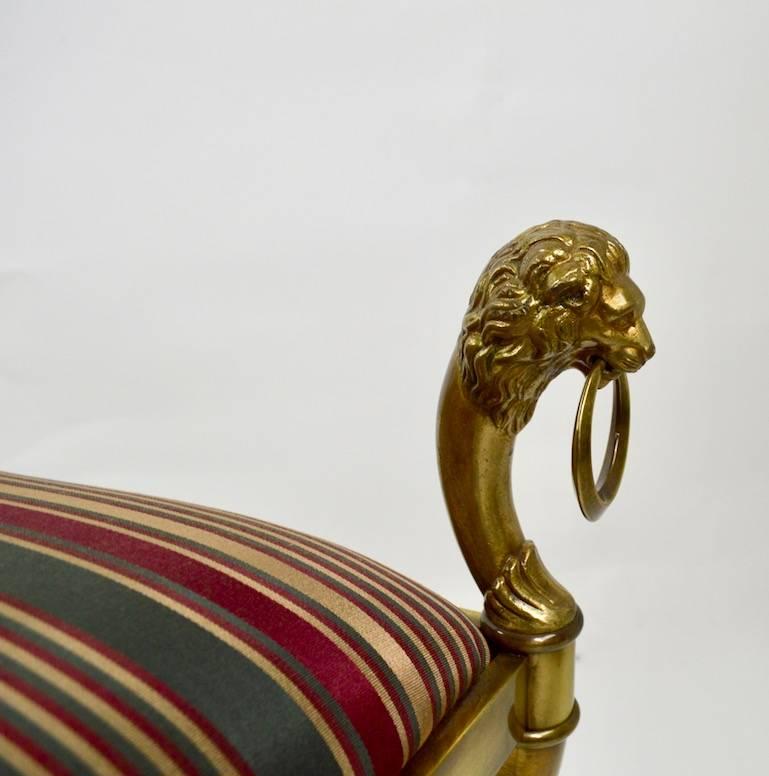 Classical Brass Bench with Lions Head Finials In Excellent Condition In New York, NY