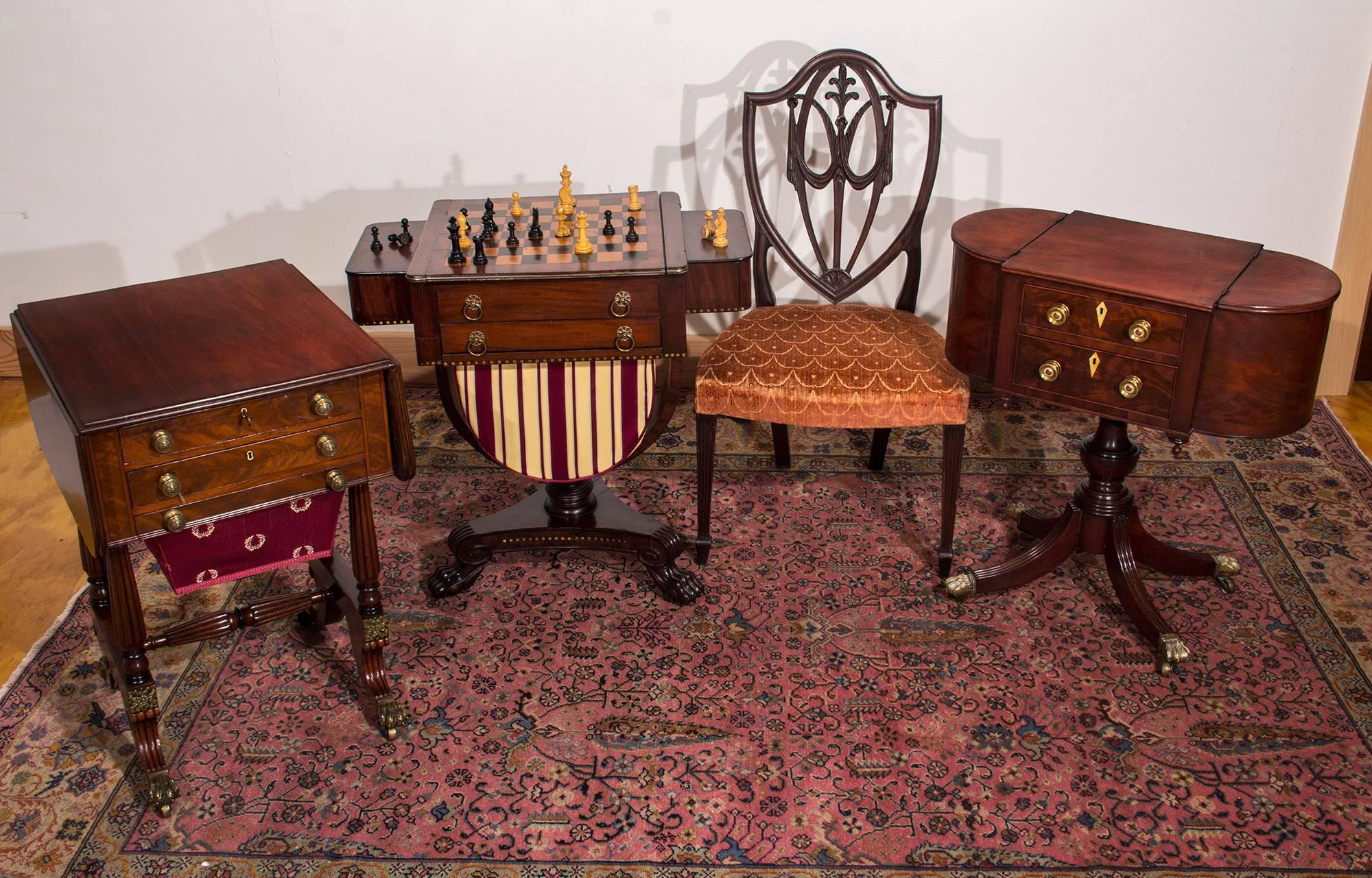 Classical Brass Inlaid Mahogany Worktable with Inlaid Game Board circa 1820-1830 For Sale 2