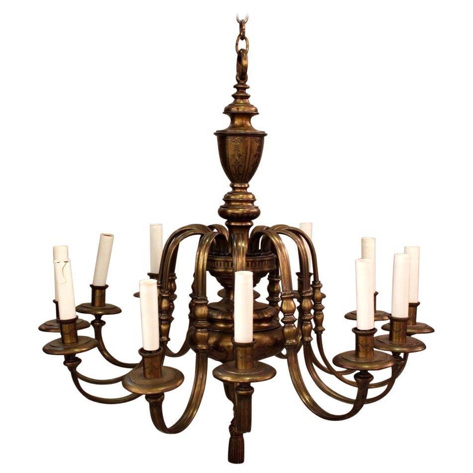 Classical Brass Twelve-Light Chandelier Style of E.F. Caldwell