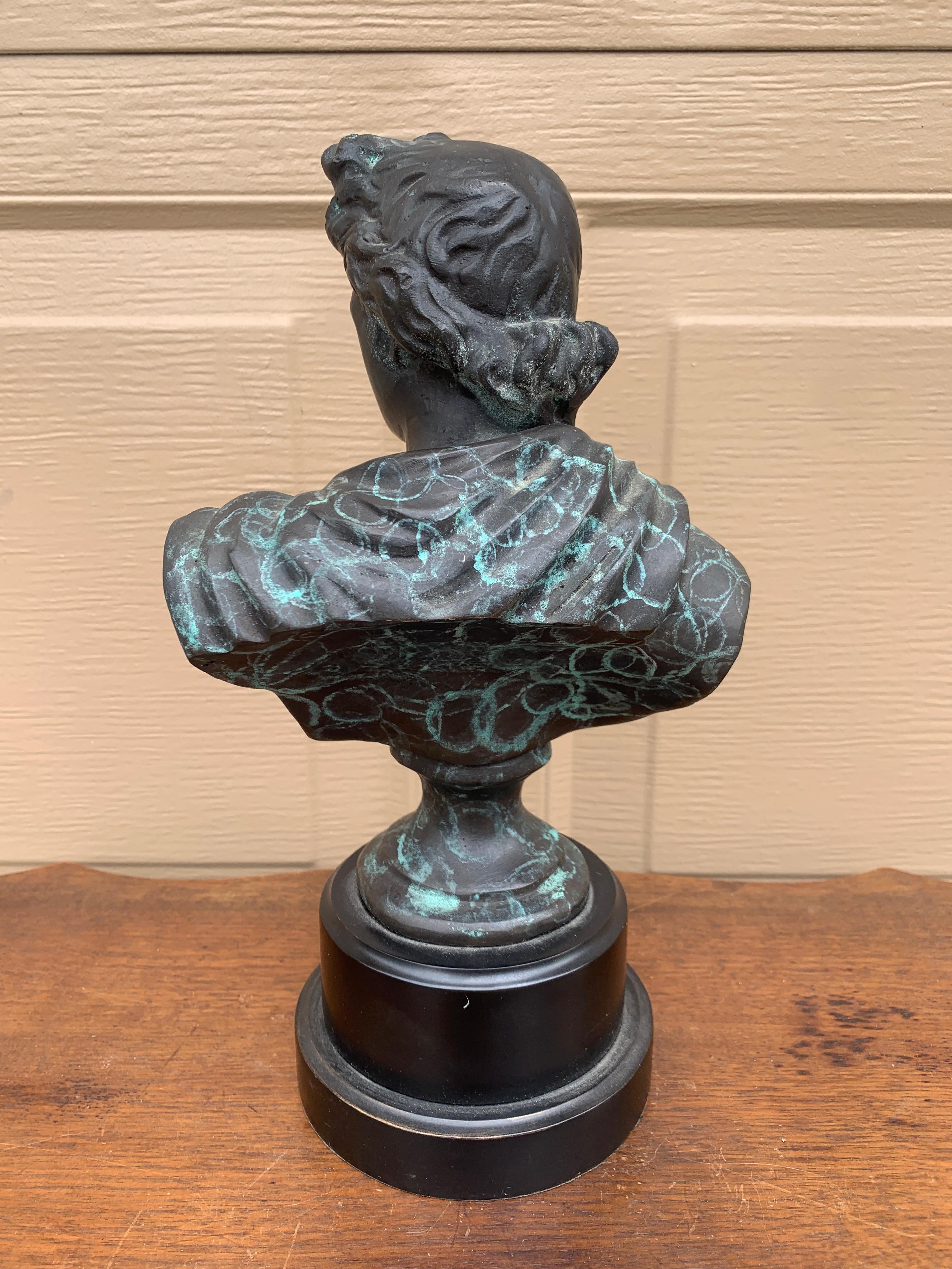Classical Brass Verdigris Bust of Mythological Apollo Belvedere Sculpture For Sale 4
