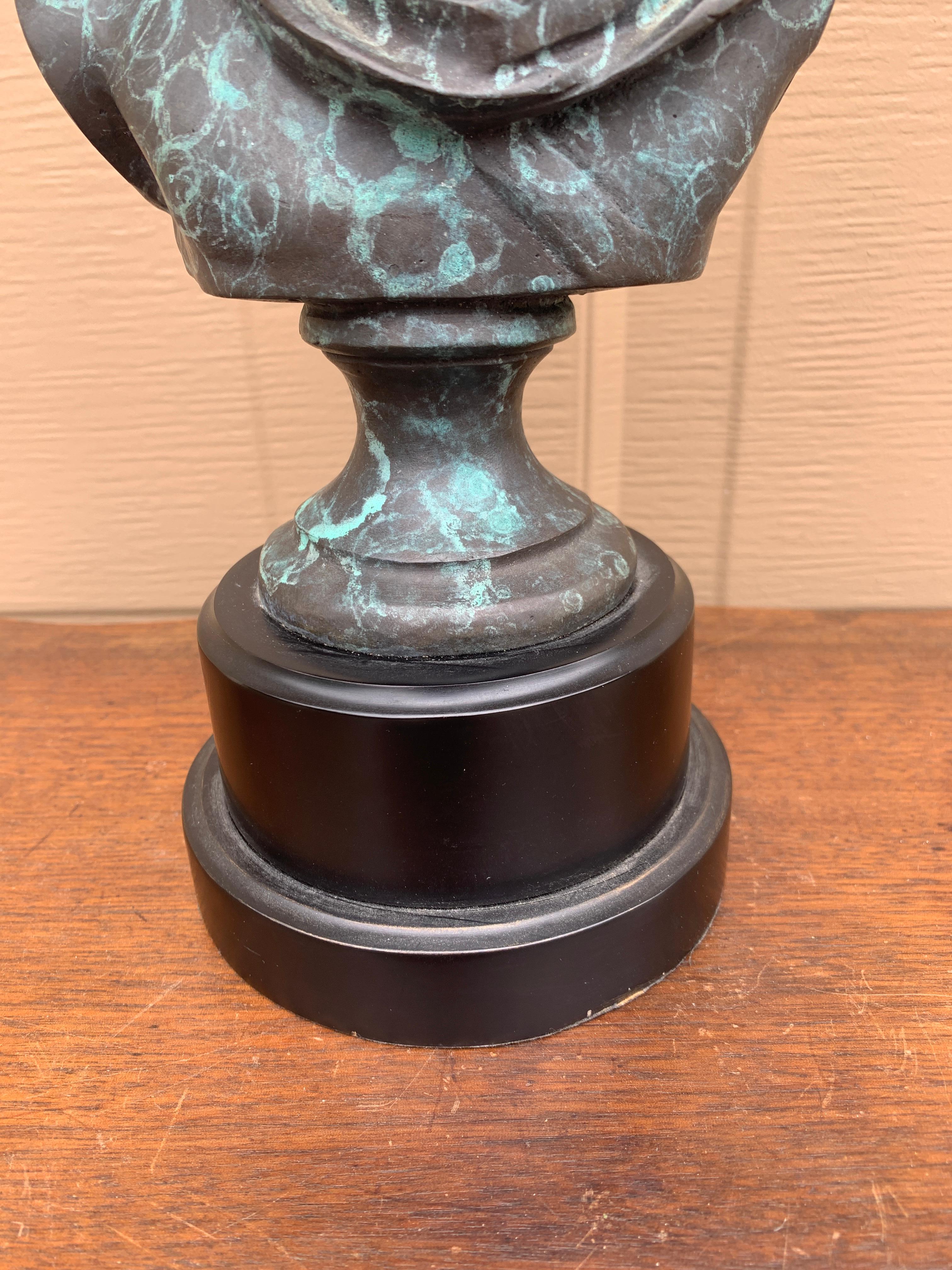 Classical Brass Verdigris Bust of Mythological Apollo Belvedere Sculpture For Sale 1