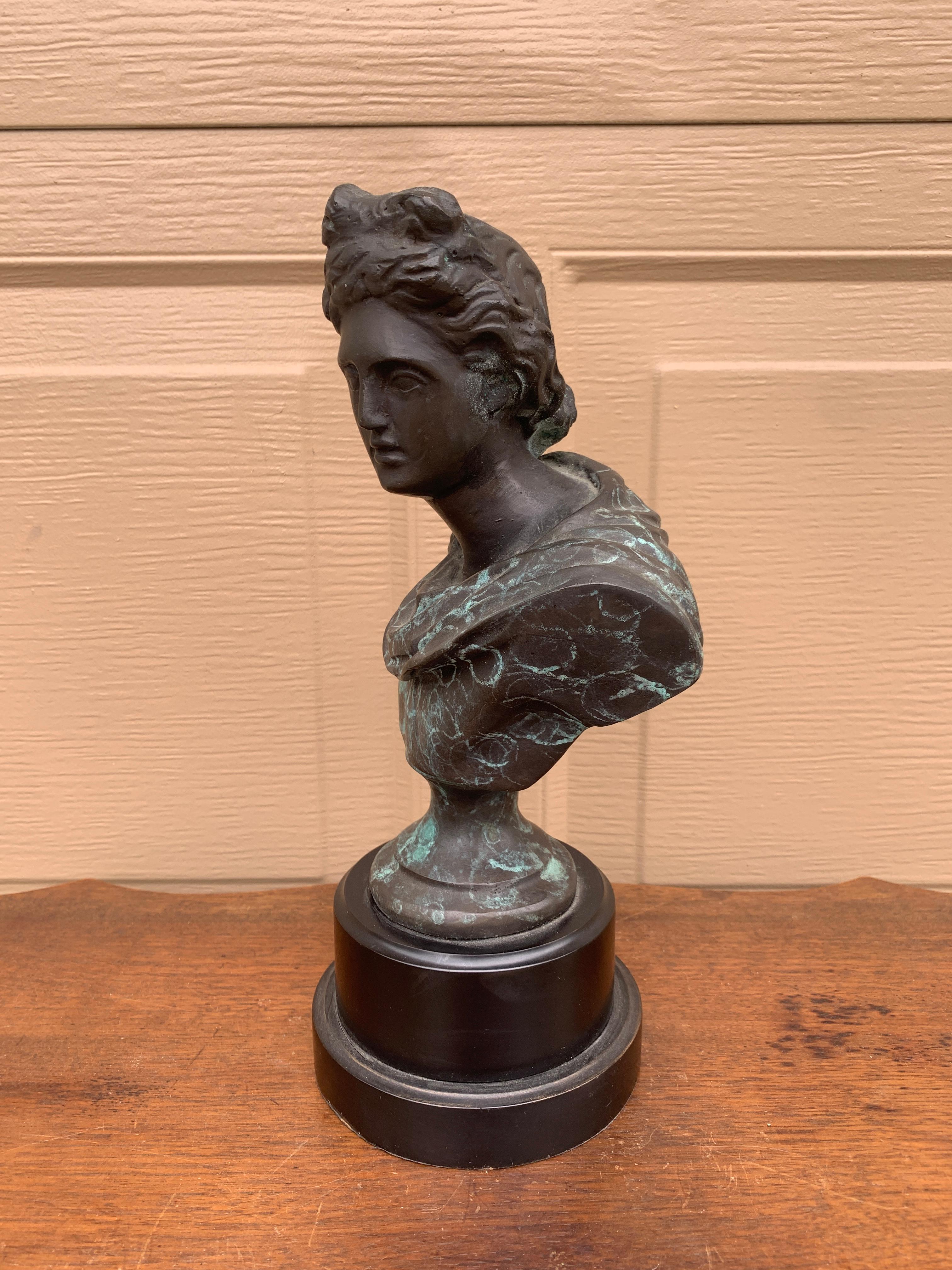 Classical Brass Verdigris Bust of Mythological Apollo Belvedere Sculpture For Sale 3